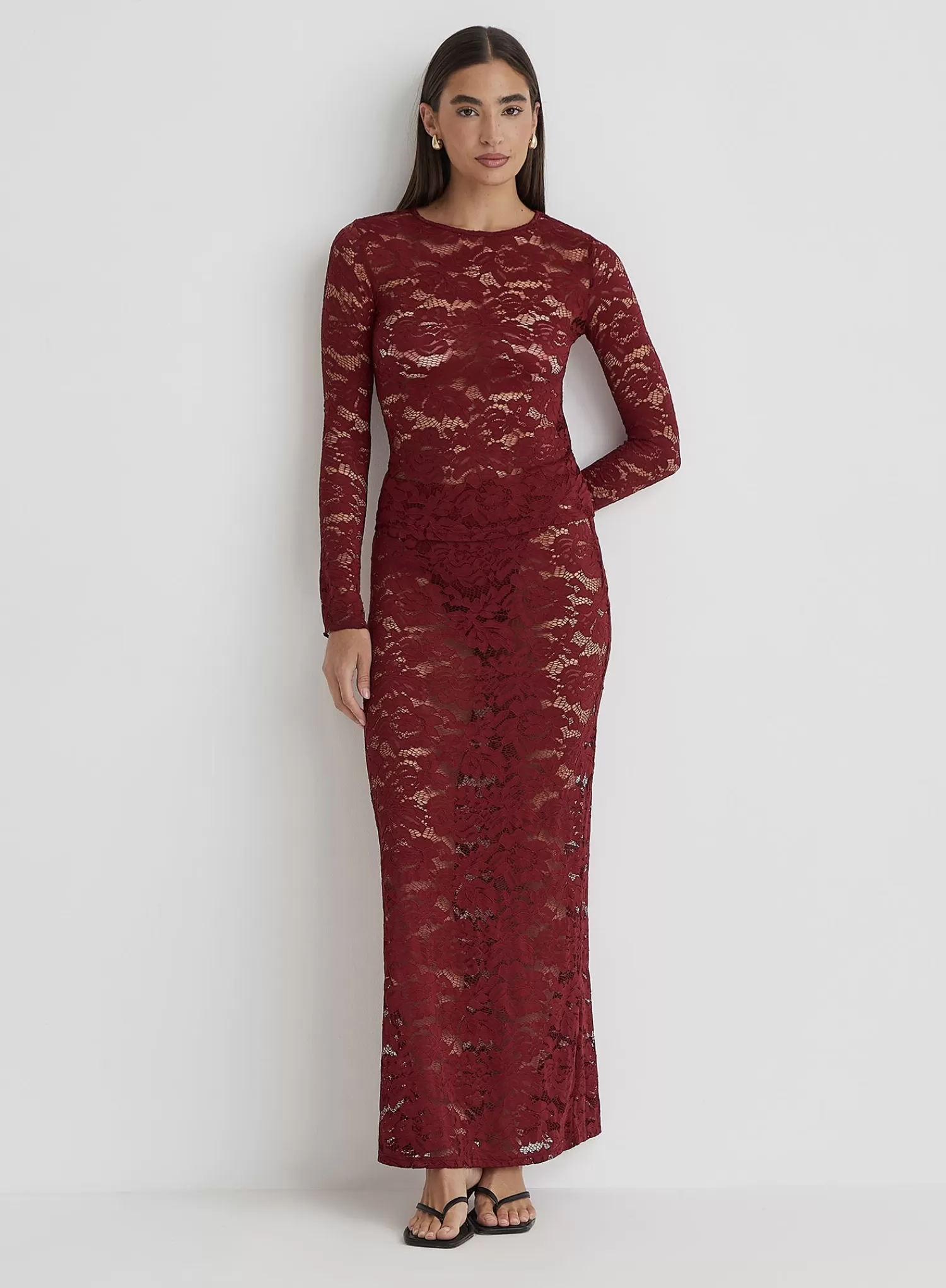 Burgundy Lace Maxi Skirt- Emelda-4th & Reckless Best