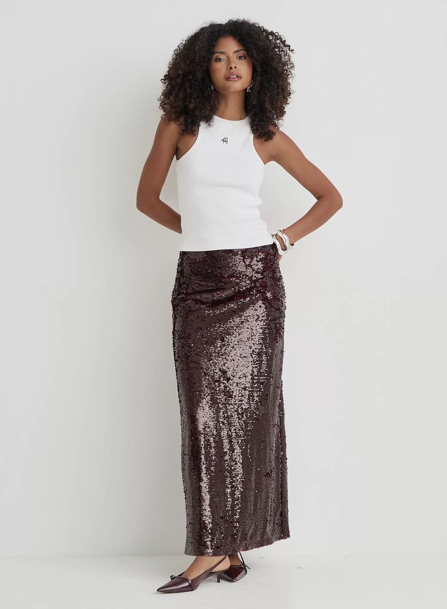 Burgundy Sequin Maxi Skirt- Odell-4th & Reckless Flash Sale