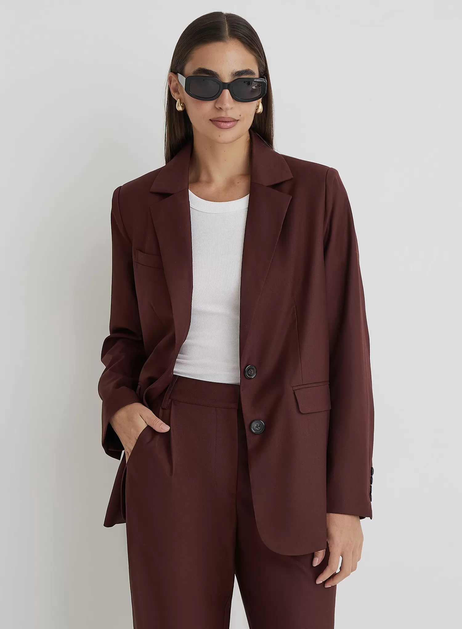 Burgundy Tailored Oversized Blazer- Crea-4th & Reckless Best Sale