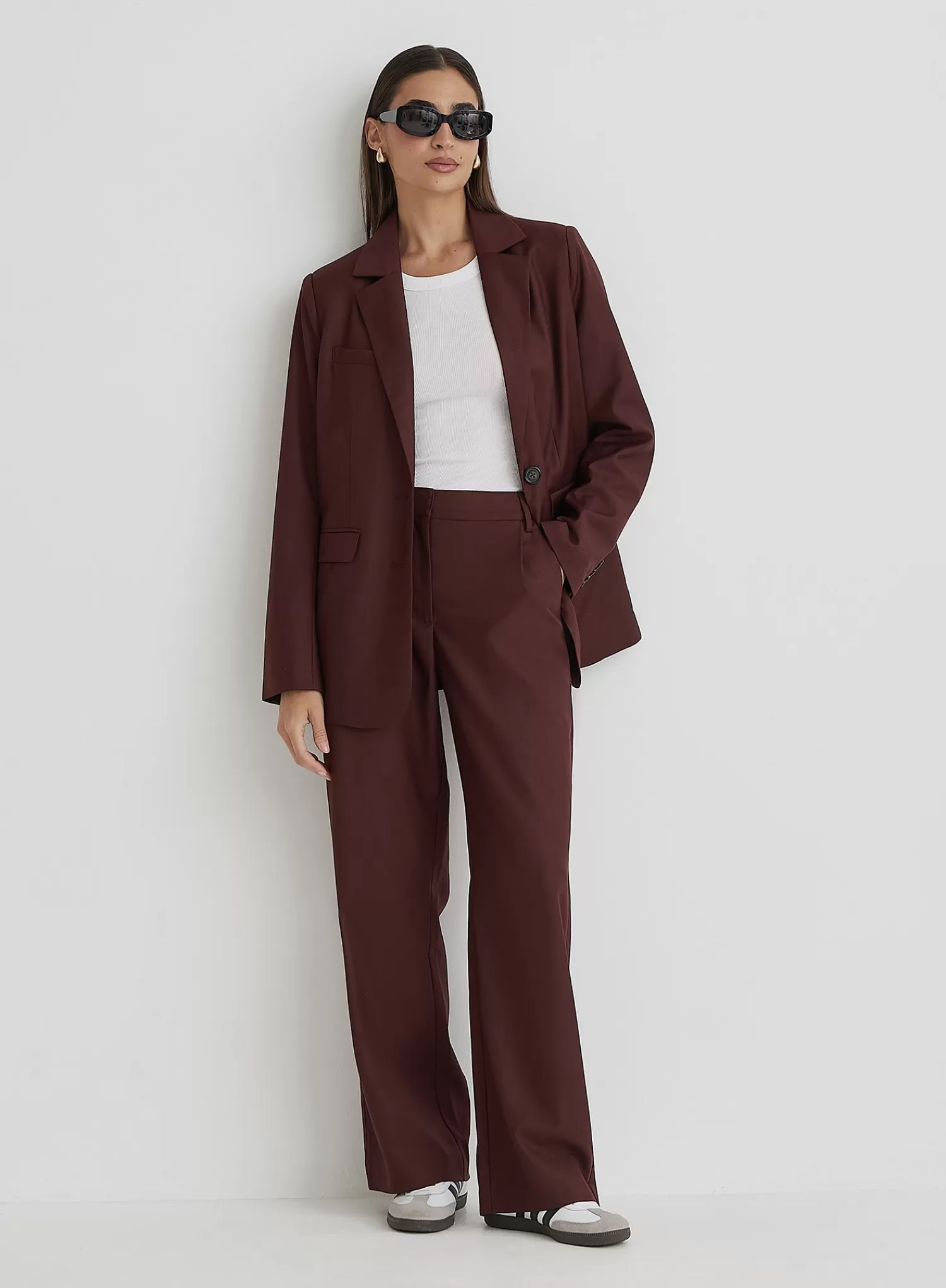 Burgundy Tailored Straight Leg Trouser- Crea-4th & Reckless Store