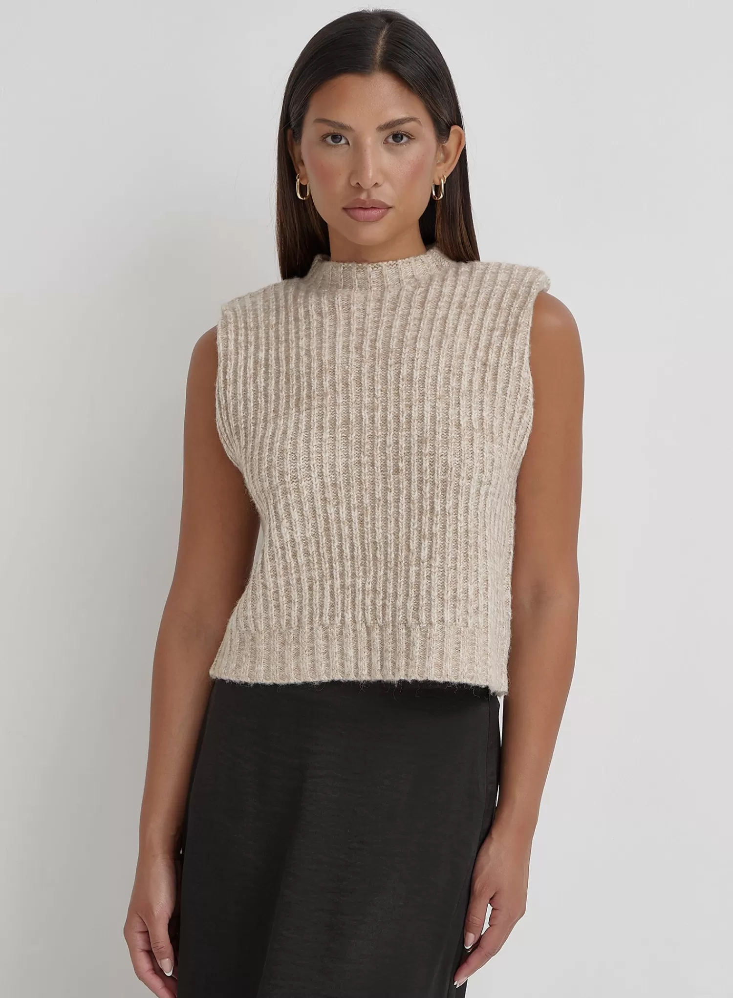 Camel Chunky Knit Vest- Aileen-4th & Reckless Clearance