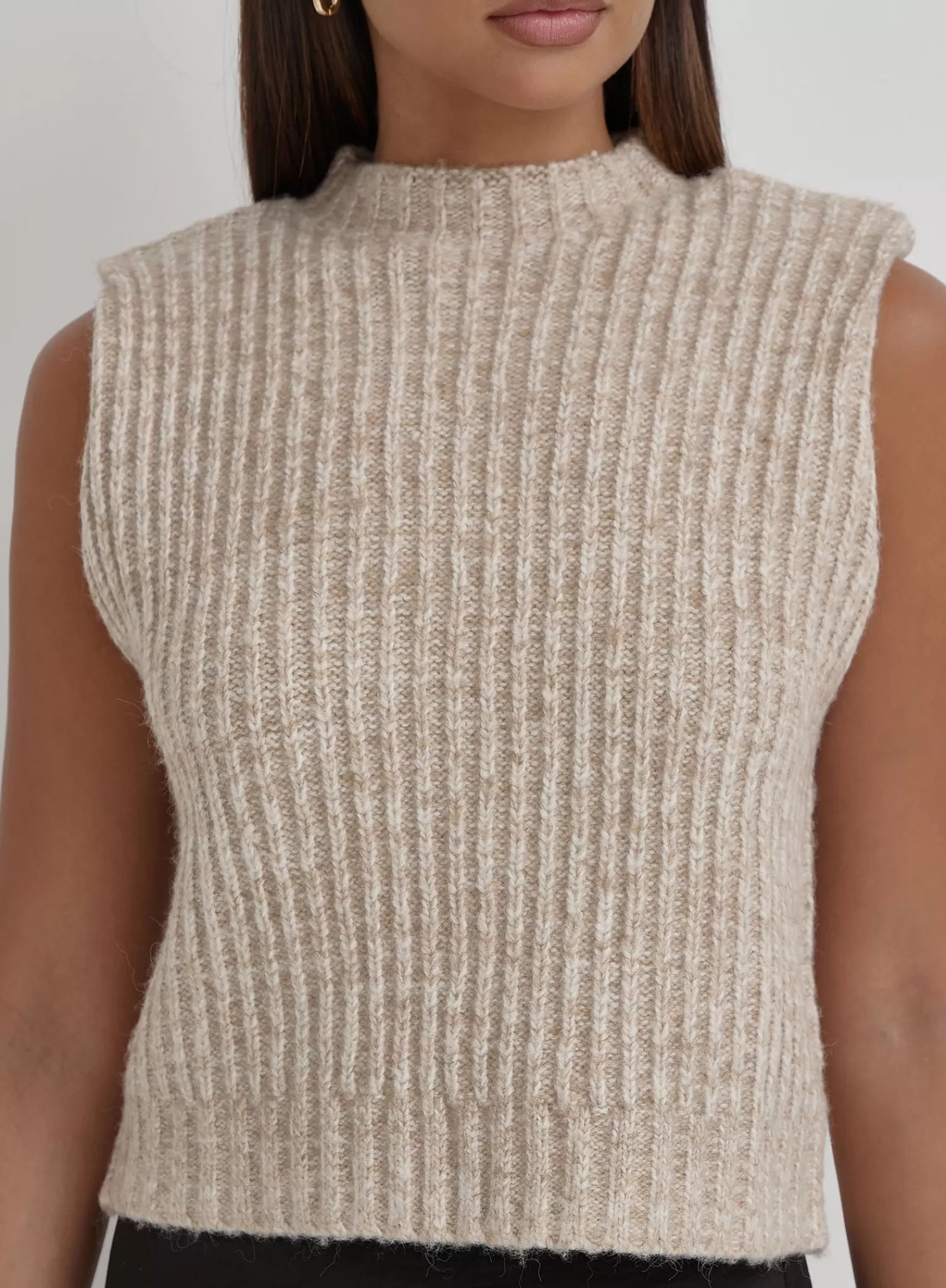 Camel Chunky Knit Vest- Aileen-4th & Reckless Clearance