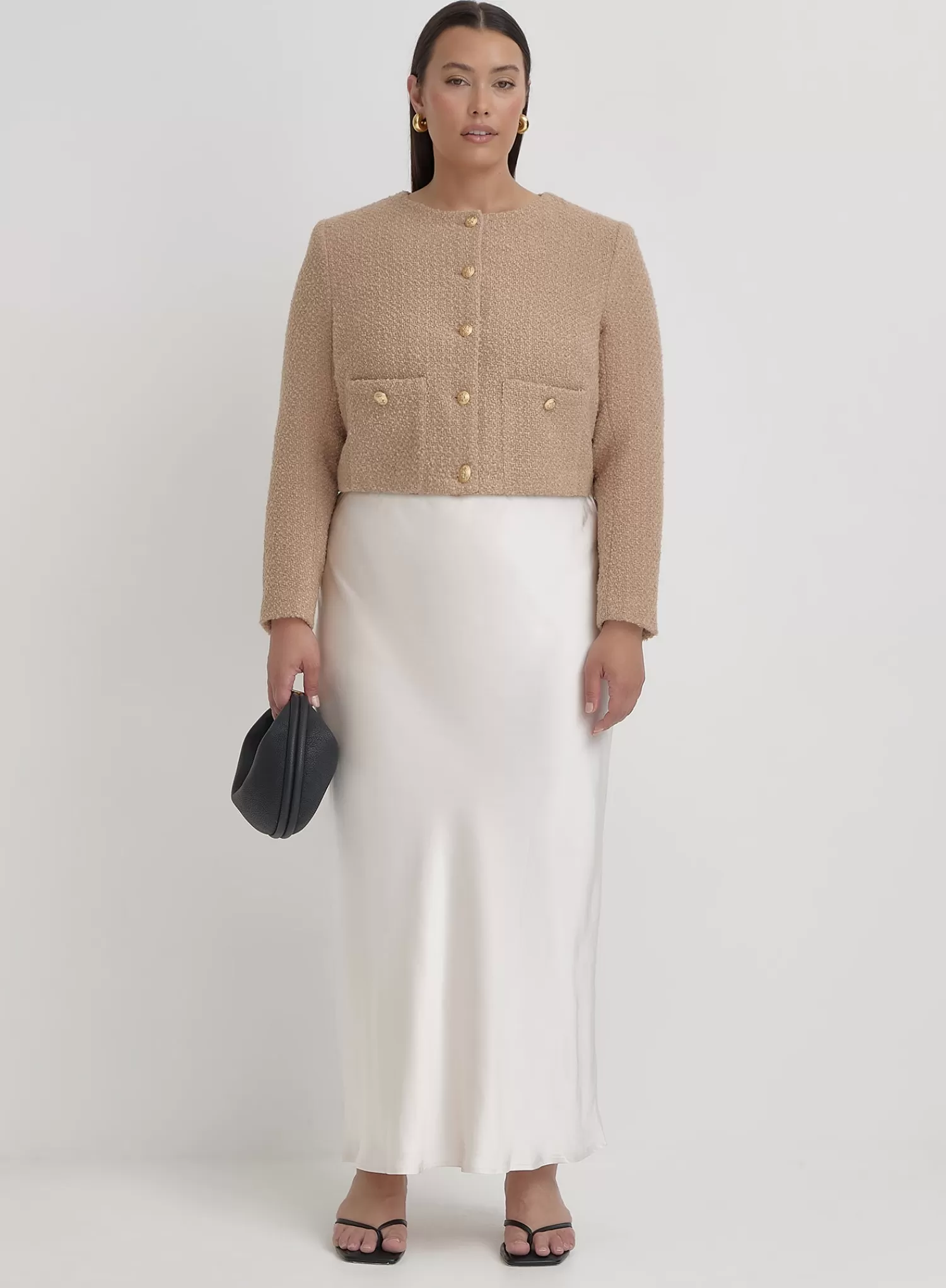 Camel Plus Size Tweed Wool Jacket- Helena-4th & Reckless Store
