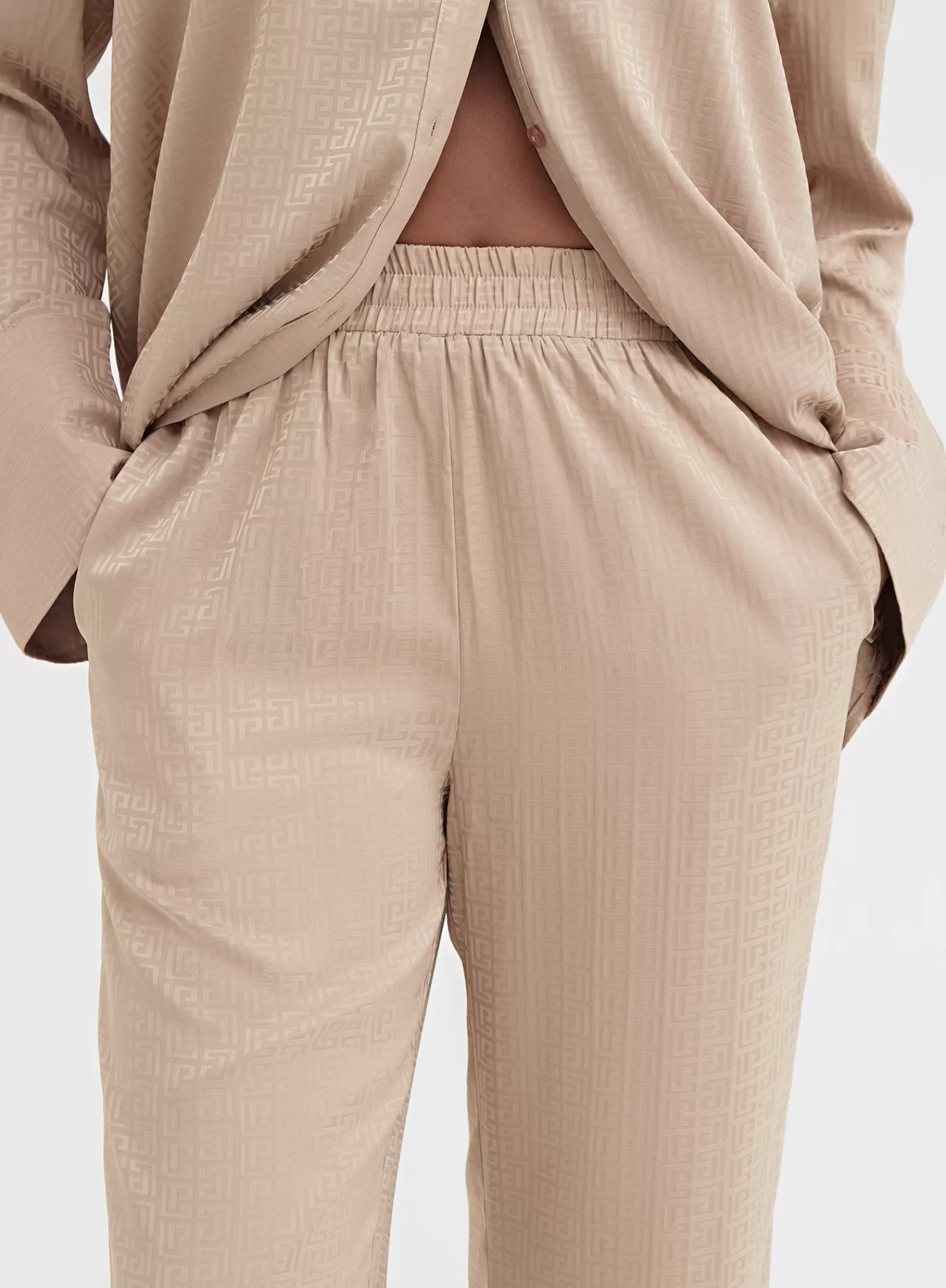 Camel Relaxed Geo Print Satin Trouser - Mimi-4th & Reckless New