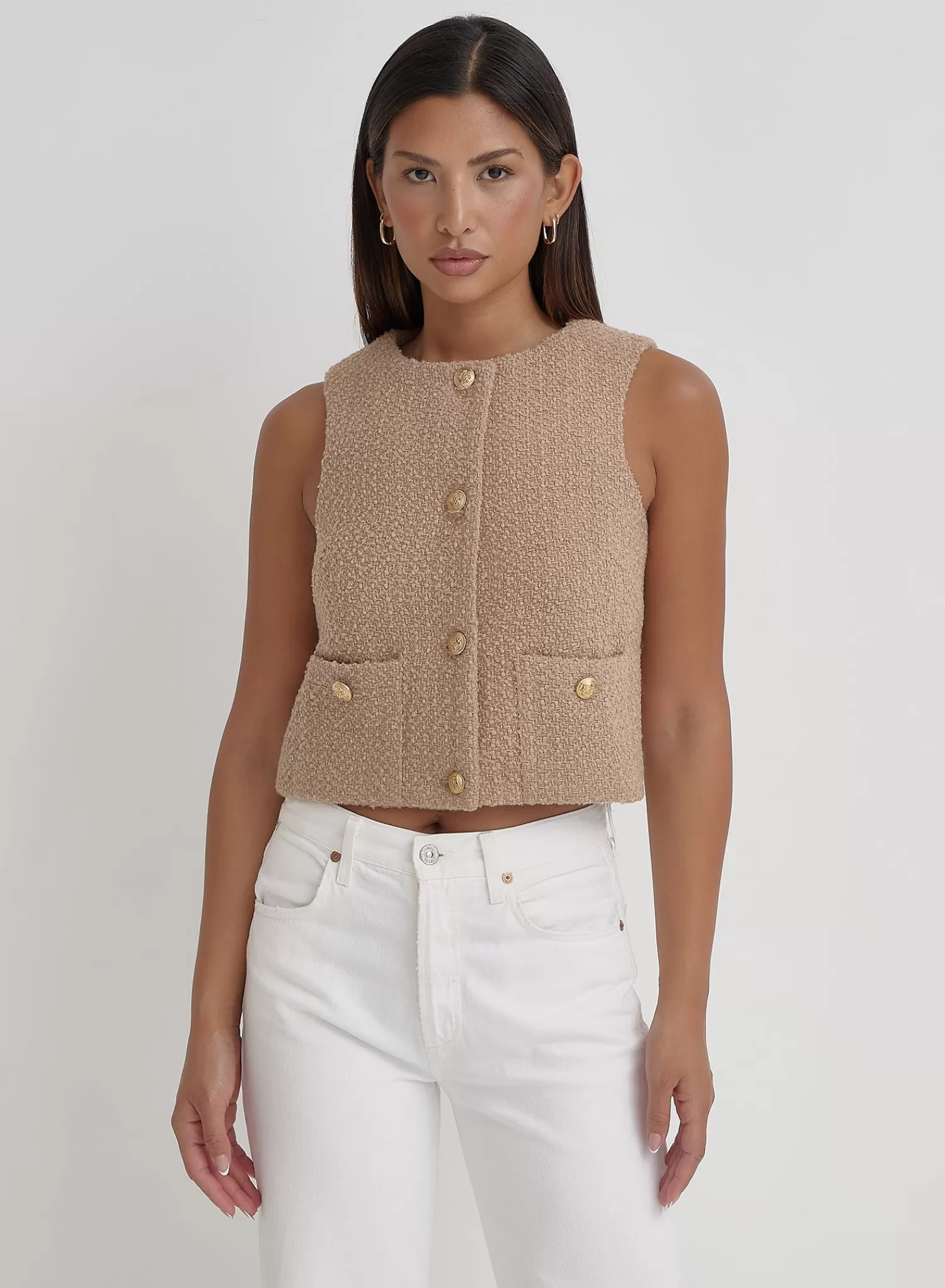 Camel Tweed Wool Waistcoat- Felicia-4th & Reckless New