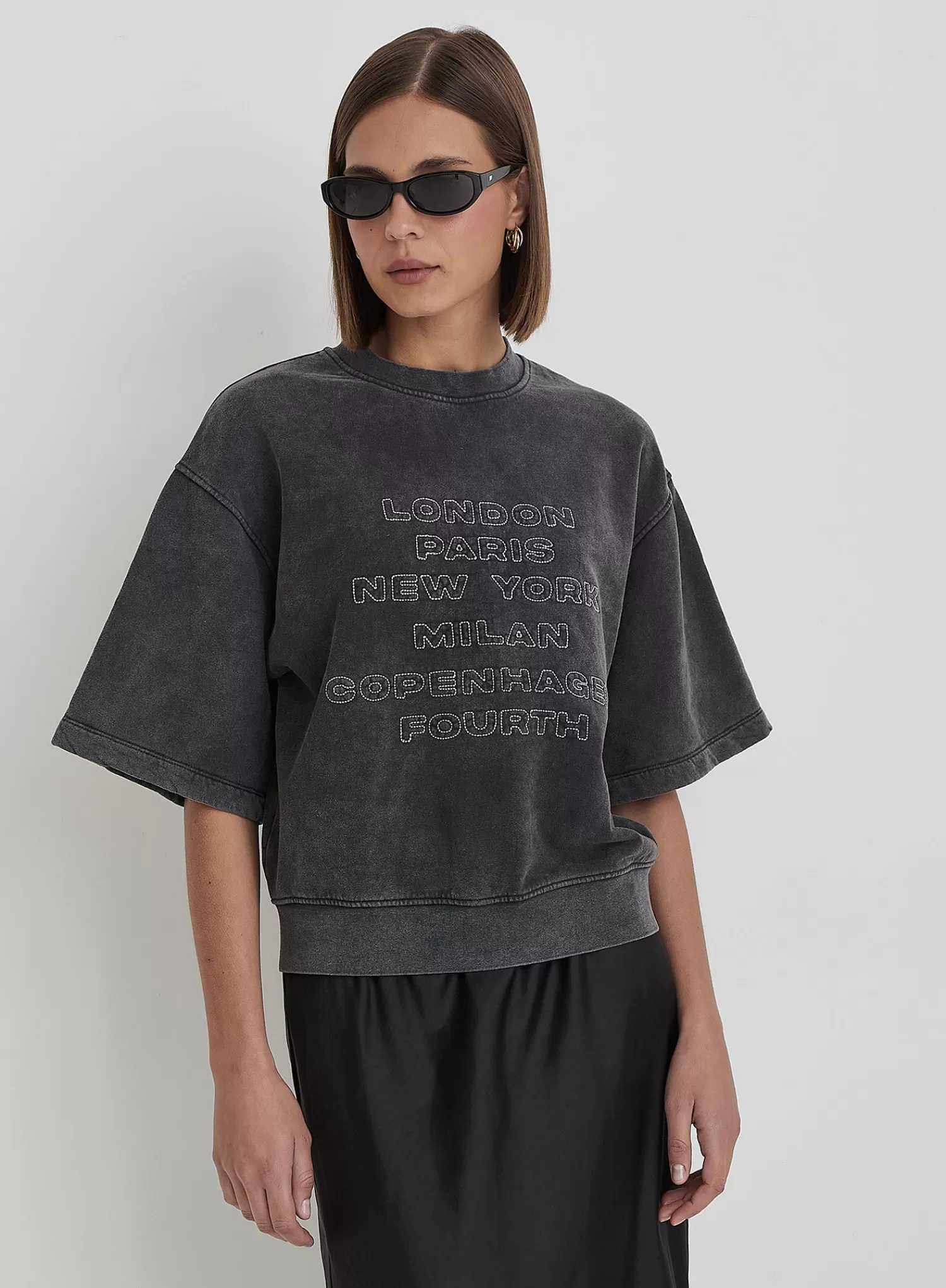 Charcoal Cropped Graphic Sweat Top - Christy-4th & Reckless Cheap