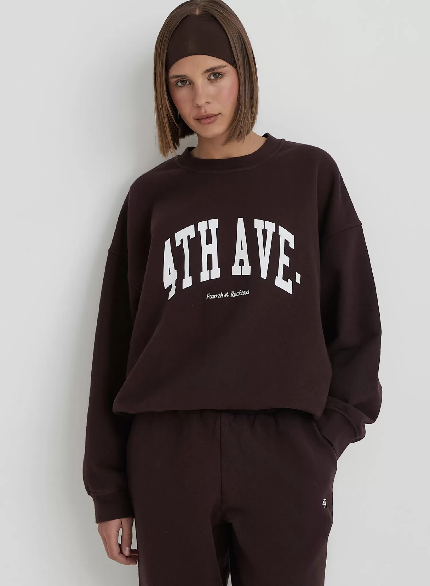Chocolate 4th Avenue Slogan Oversized Sweatshirt- Avenue-4th & Reckless Cheap