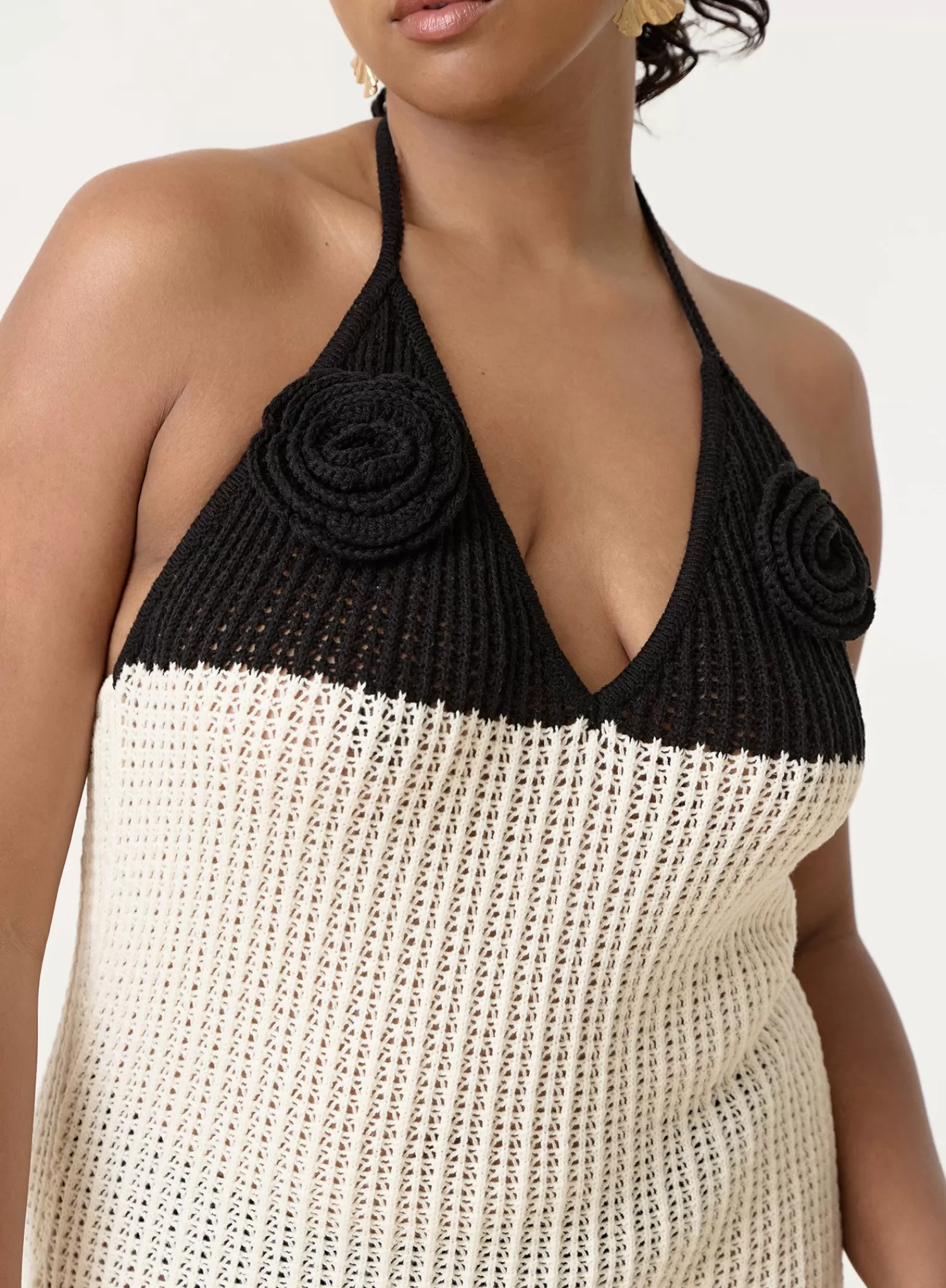 Cream And Black Knit Corsage Maxi Dress- Orchid-4th & Reckless Best Sale
