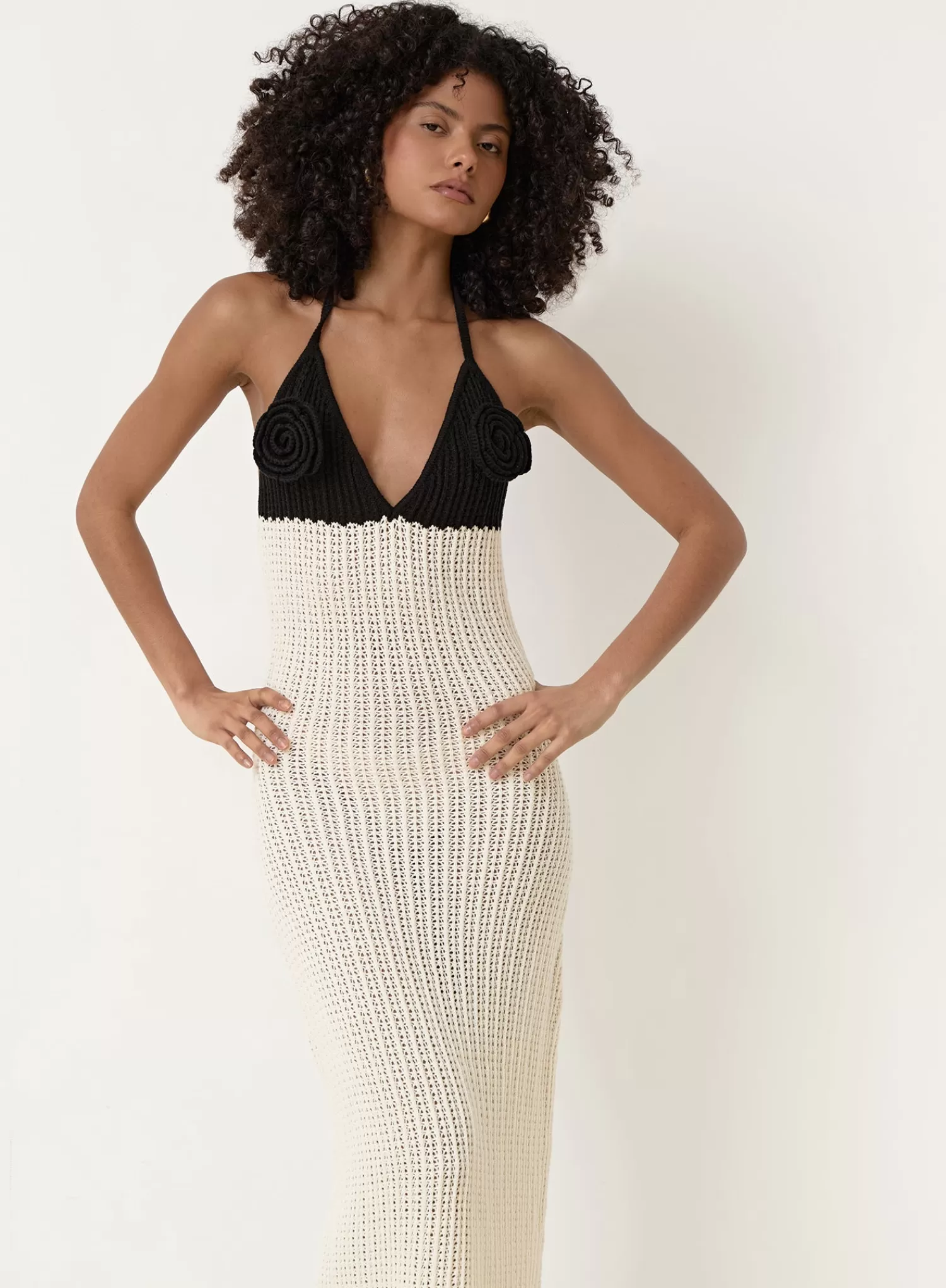 Cream And Black Knit Corsage Maxi Dress- Orchid-4th & Reckless Best Sale