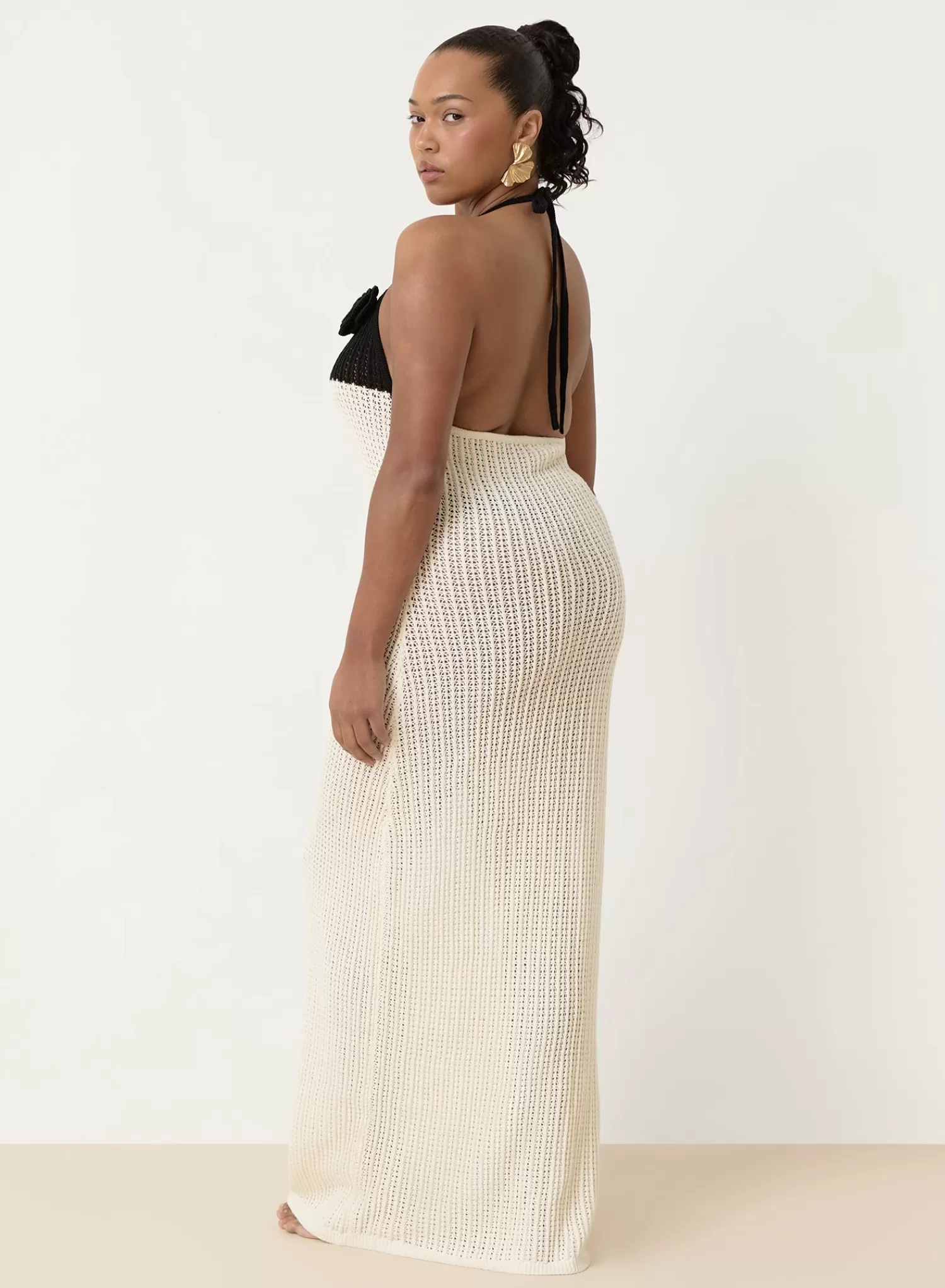 Cream And Black Knit Corsage Maxi Dress- Orchid-4th & Reckless Best Sale