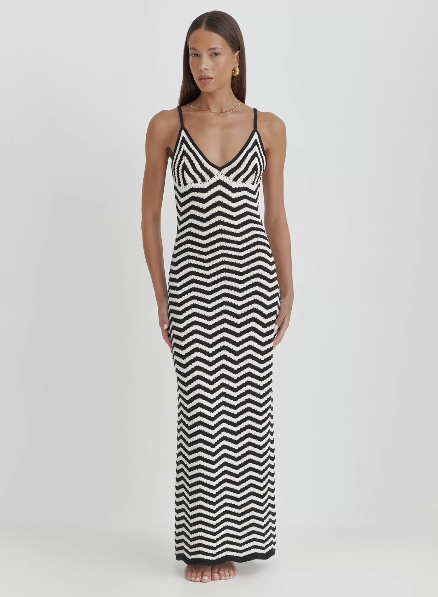 Cream And Black Stripe Knitted Maxi Dress- Yvette-4th & Reckless Best Sale