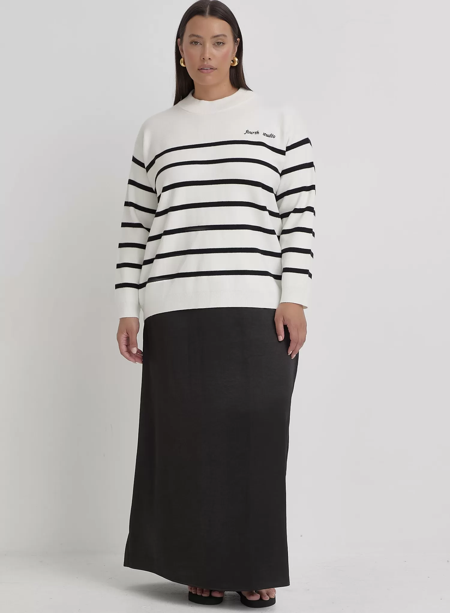 Cream And Navy Plus Size Stripe Jumper- Myda-4th & Reckless Store
