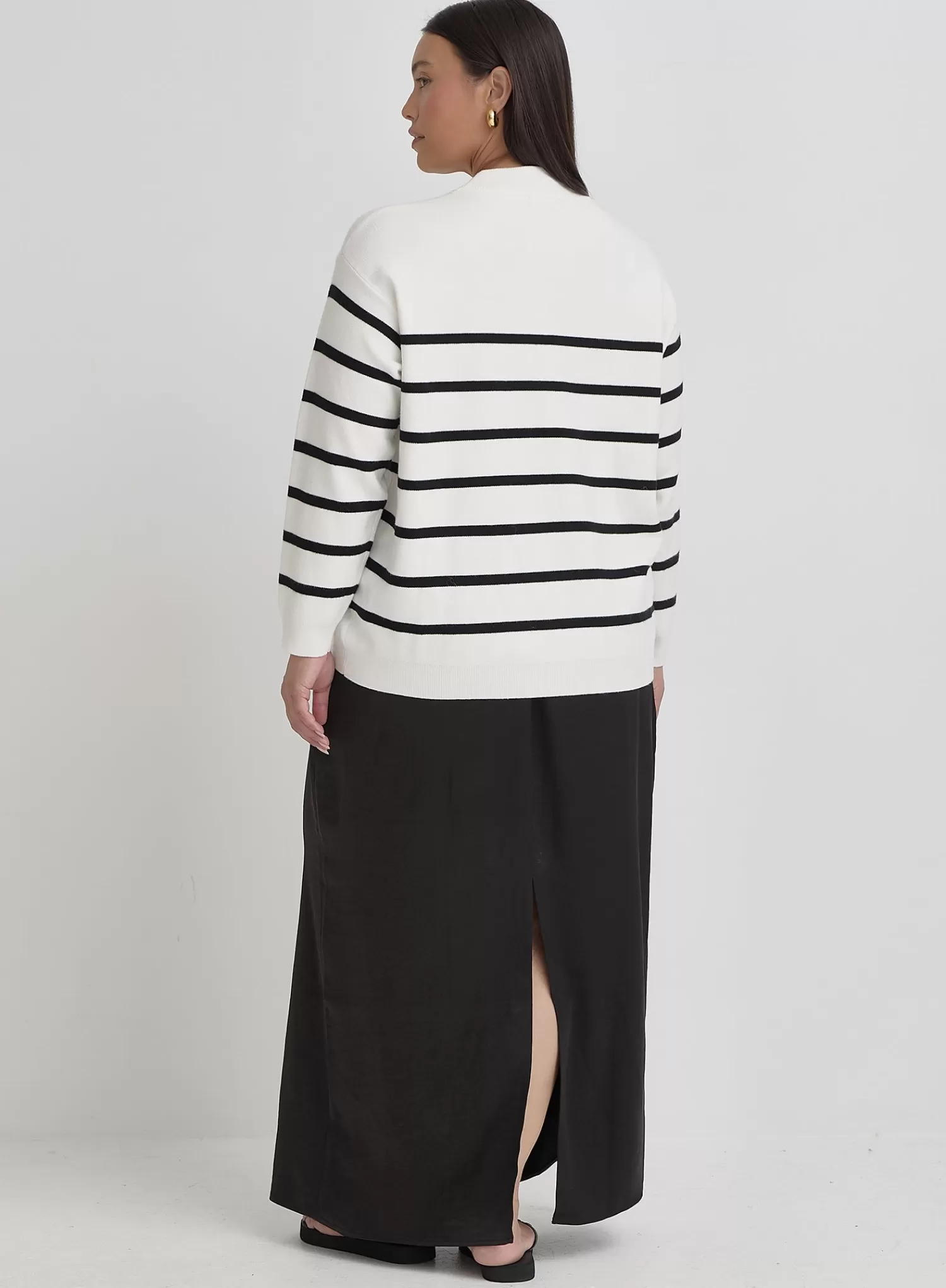 Cream And Navy Plus Size Stripe Jumper- Myda-4th & Reckless Store