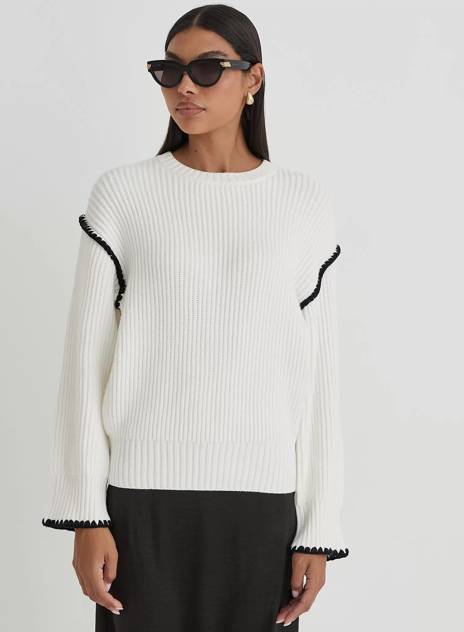 Cream Contrast Stitching Knit Jumper- Hollie-4th & Reckless Best Sale