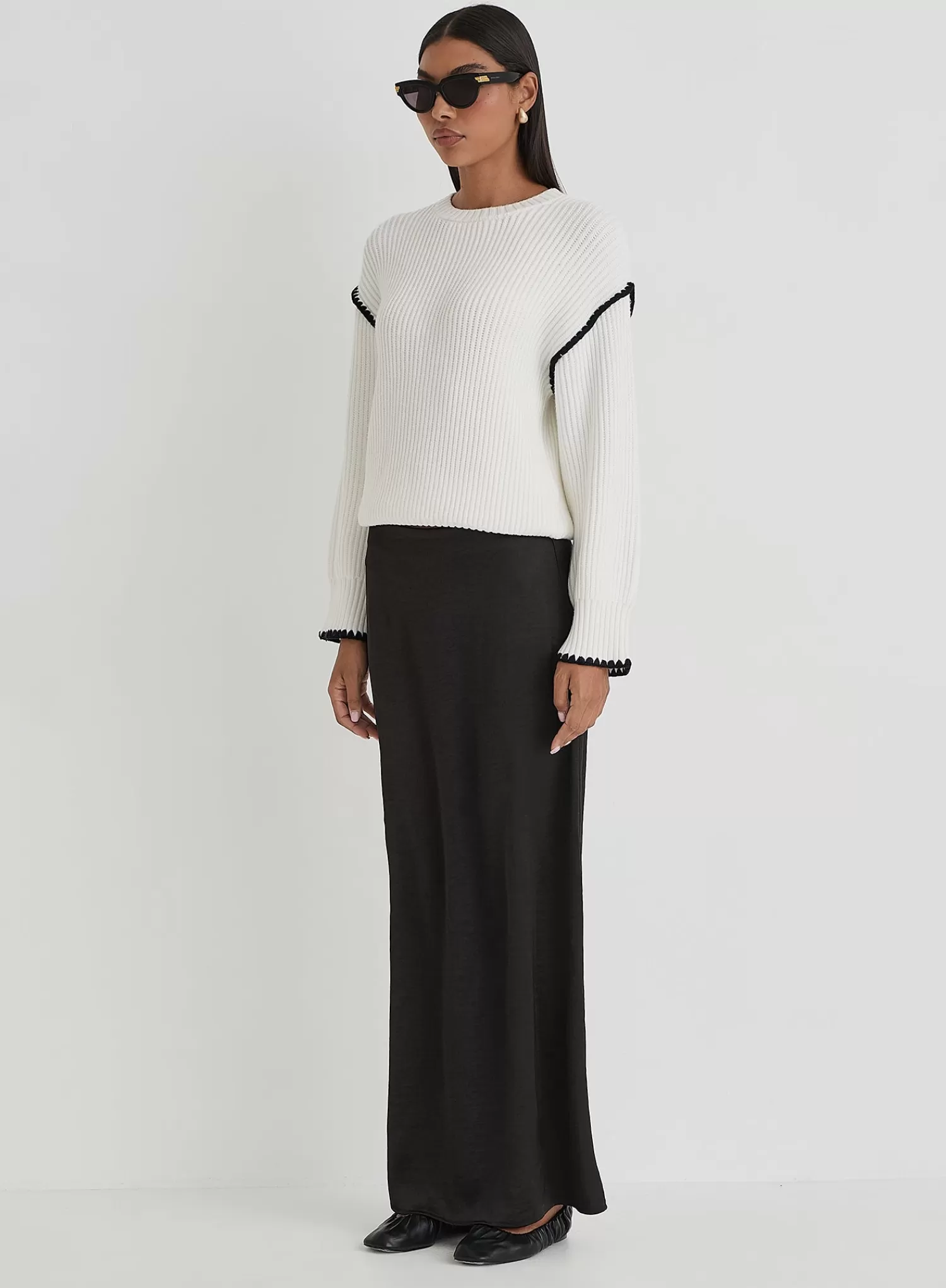 Cream Contrast Stitching Knit Jumper- Hollie-4th & Reckless Best Sale