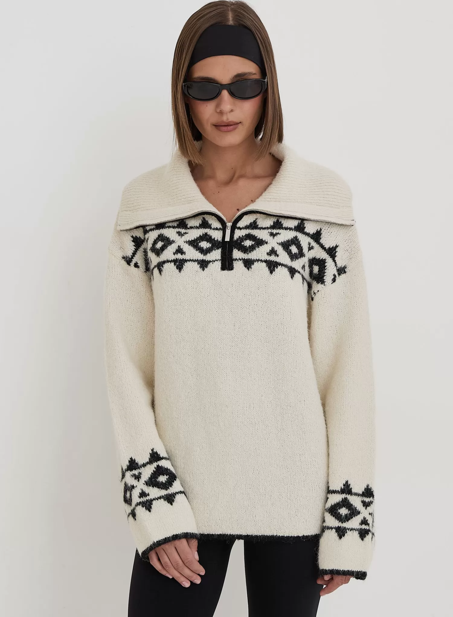 Cream Fairisle Knitted Half Zip Jumper- Kali-4th & Reckless Online