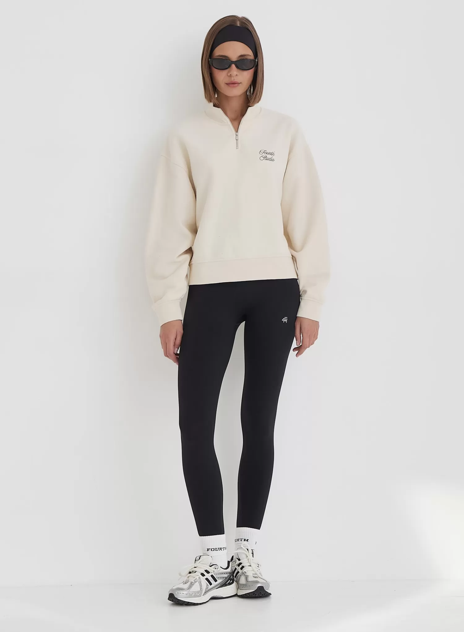 Cream Fourth Branded Half Zip Cropped Sweatshirt- Jacques-4th & Reckless Store