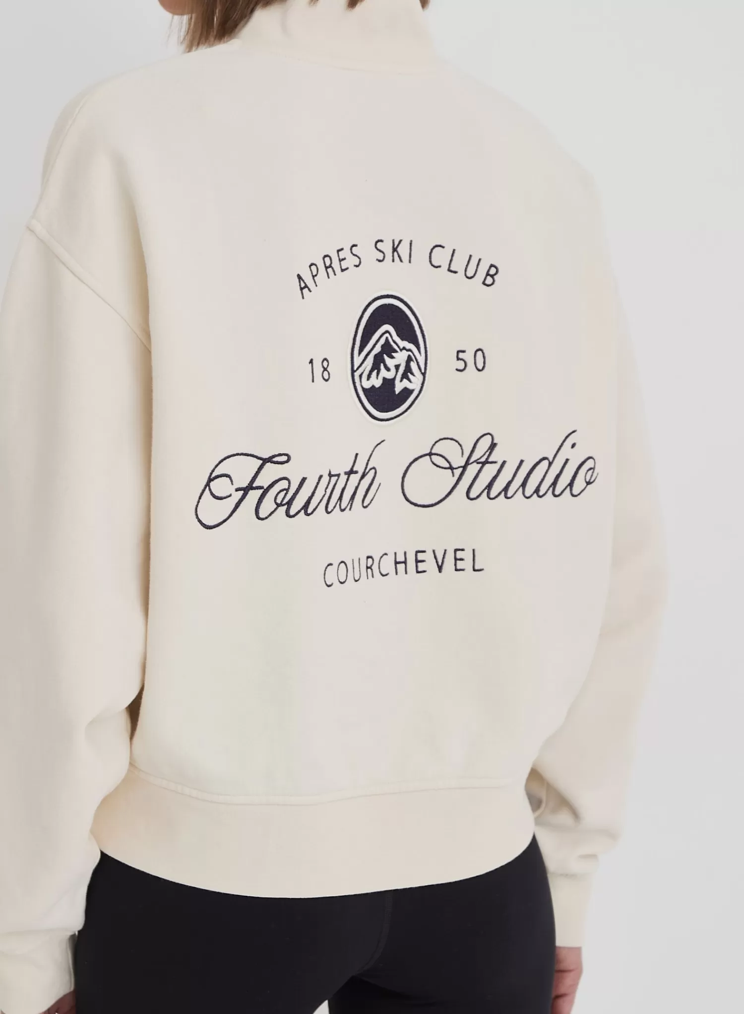 Cream Fourth Branded Half Zip Cropped Sweatshirt- Jacques-4th & Reckless Store