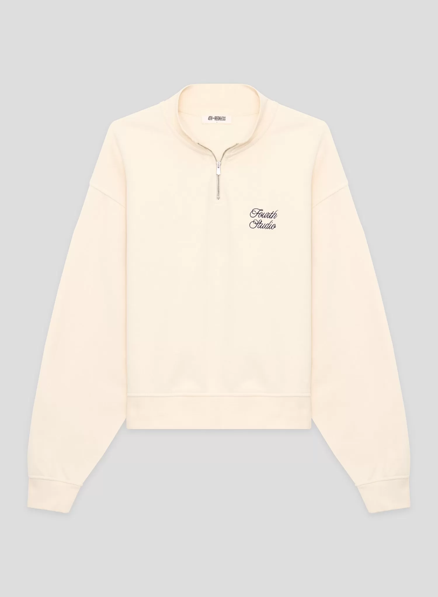 Cream Fourth Branded Half Zip Cropped Sweatshirt- Jacques-4th & Reckless Store