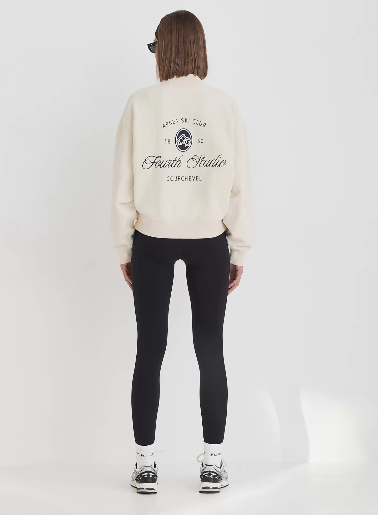 Cream Fourth Branded Half Zip Cropped Sweatshirt- Jacques-4th & Reckless Store