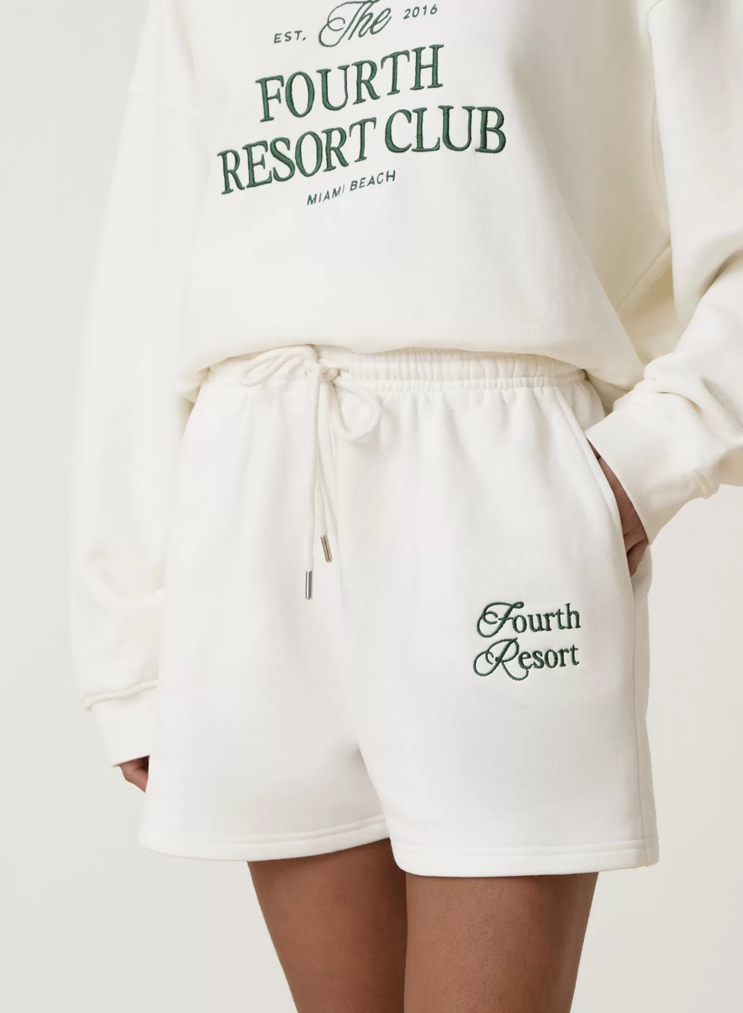 Cream Fourth Resort Slogan Embroidered Short- Mirissa-4th & Reckless Best