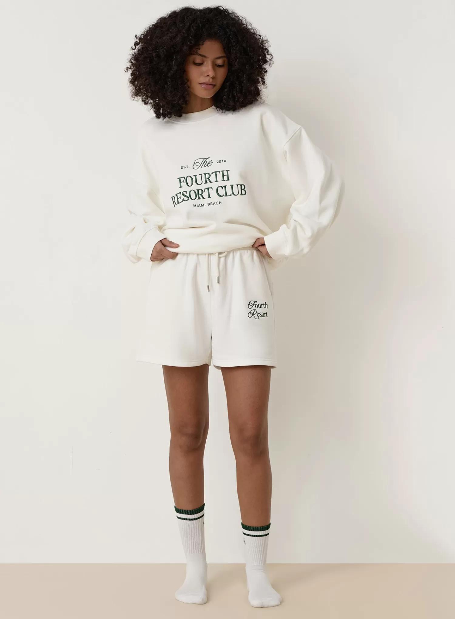 Cream Fourth Resort Slogan Embroidered Short- Mirissa-4th & Reckless Best