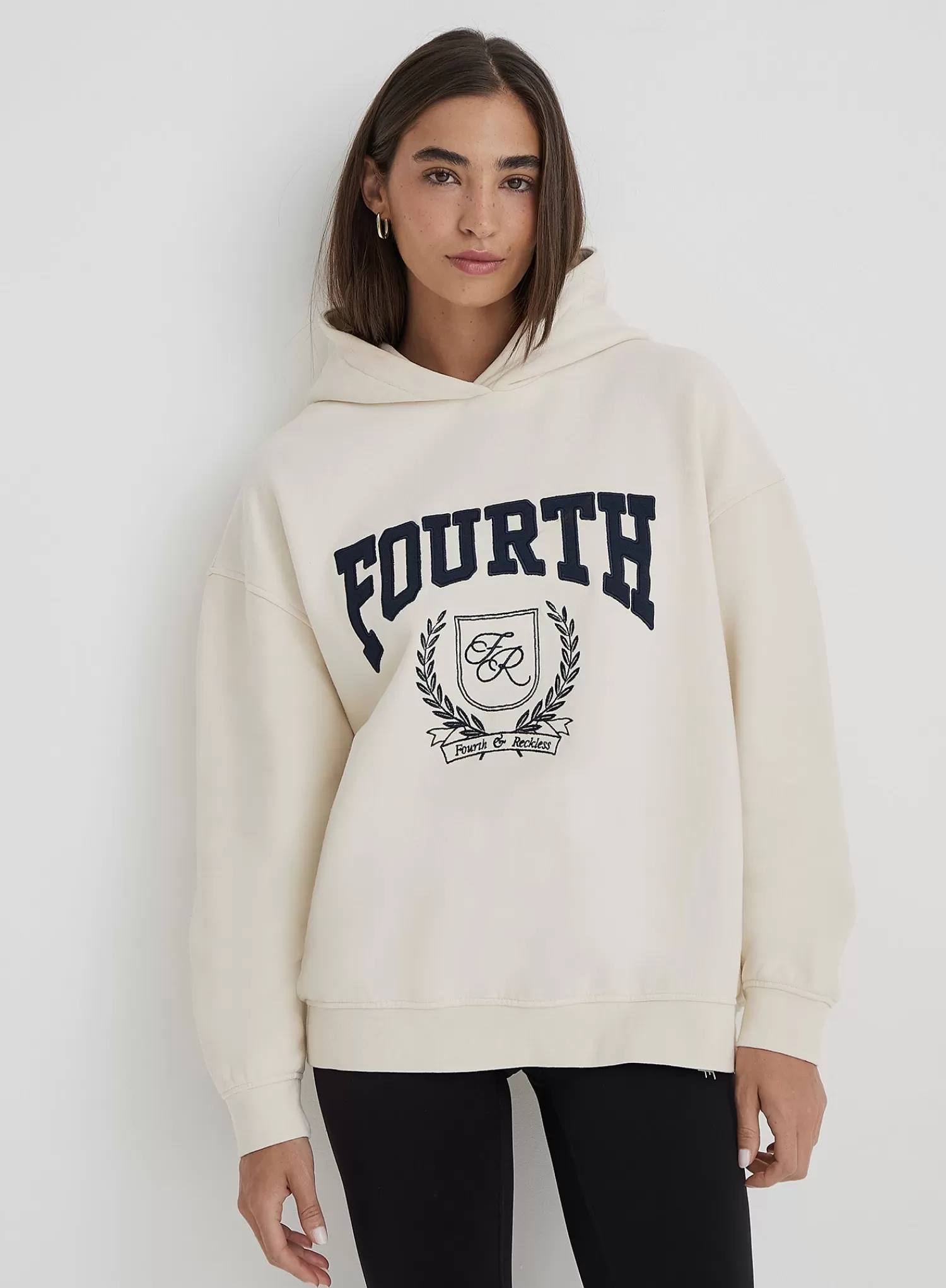 Cream Fourth Varsity Emblem Oversized Hoodie- Harlow-4th & Reckless Hot