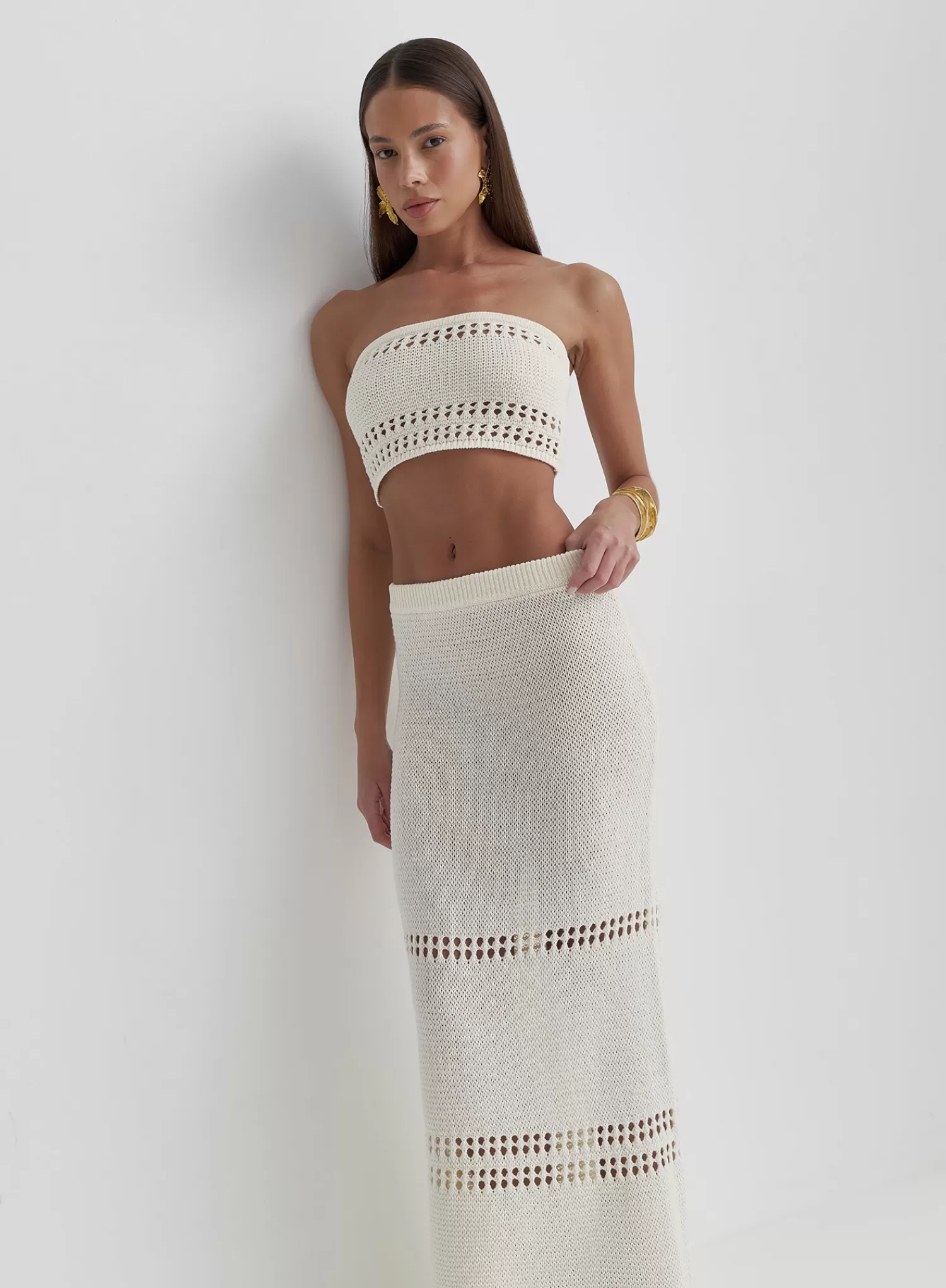 Cream Knitted Bandeau Crop Top- Odette-4th & Reckless Best
