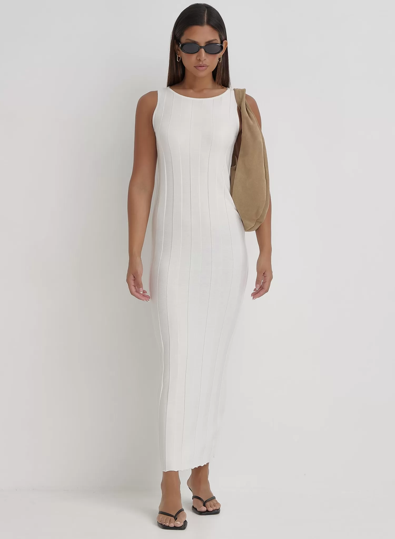 Cream Knitted Sleeveless Maxi Dress- Sammie-4th & Reckless Discount