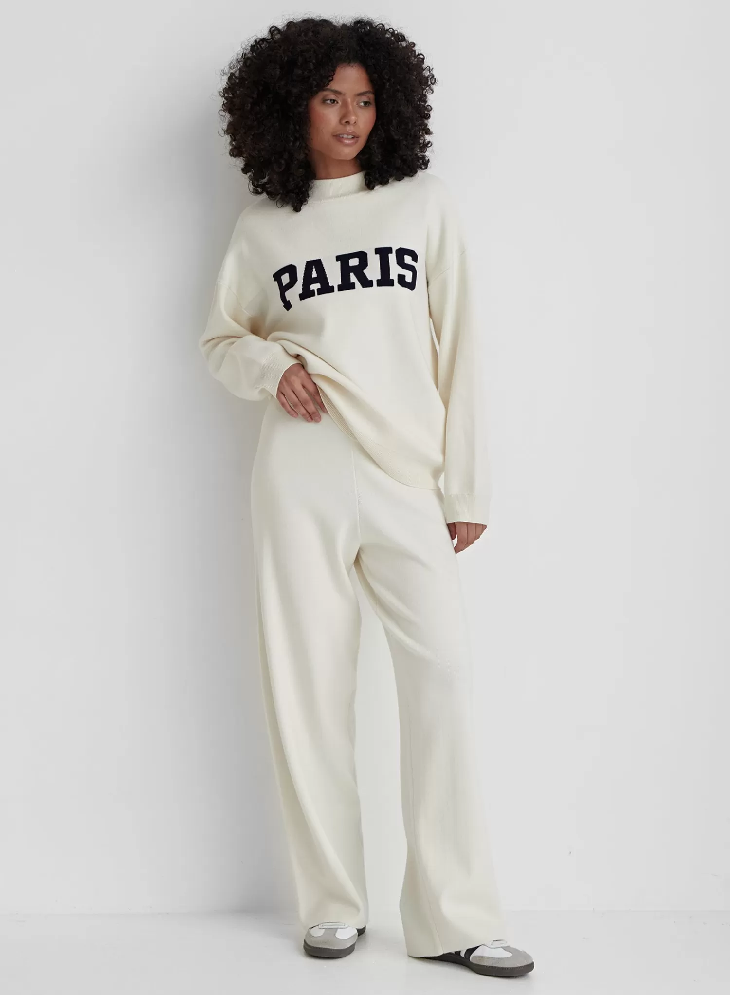 Cream Knitted Wide Leg Trouser- Cameron-4th & Reckless Cheap