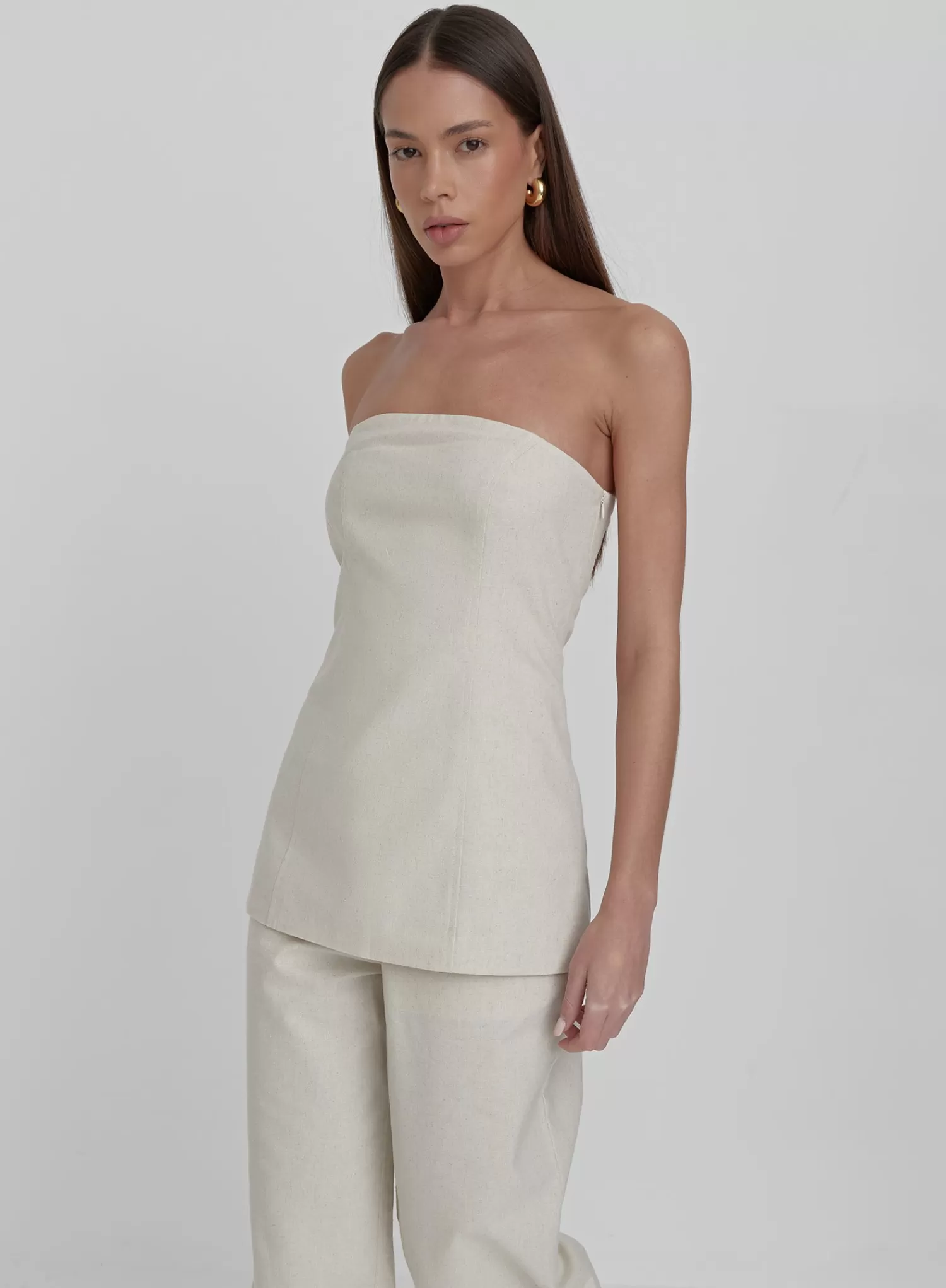 Cream Linen Look Longline Corset Top-Liana-4th & Reckless Online