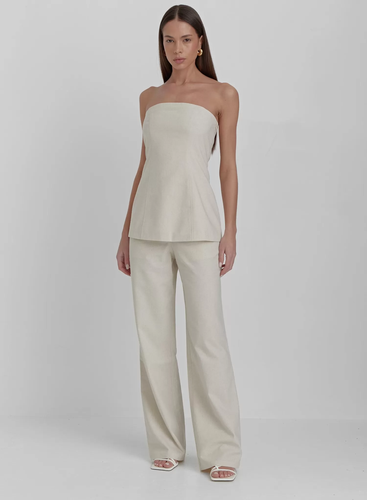Cream Linen Look Longline Corset Top-Liana-4th & Reckless Online