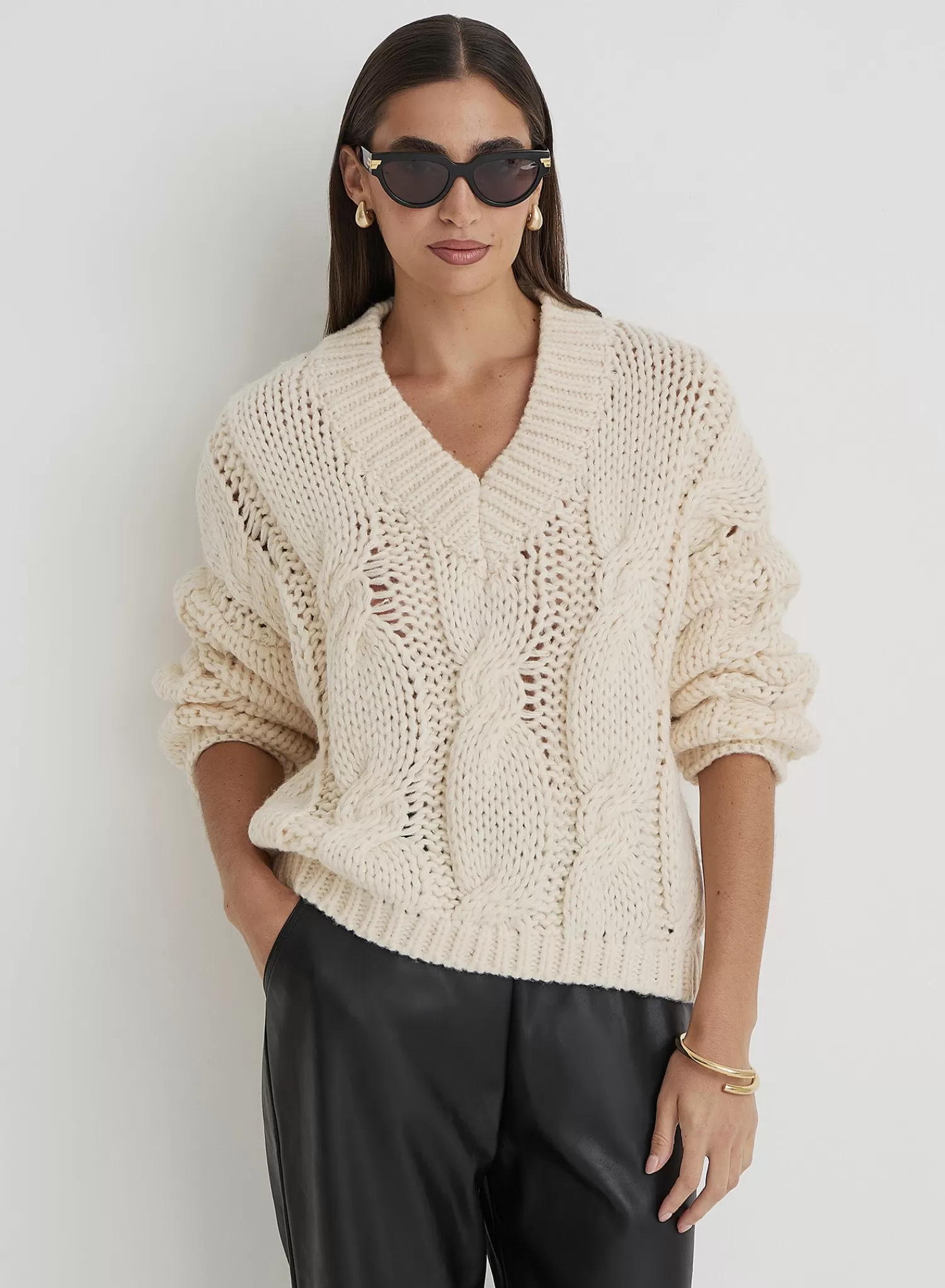 Cream Oversized Cable Knit Jumper- Beanie-4th & Reckless Online