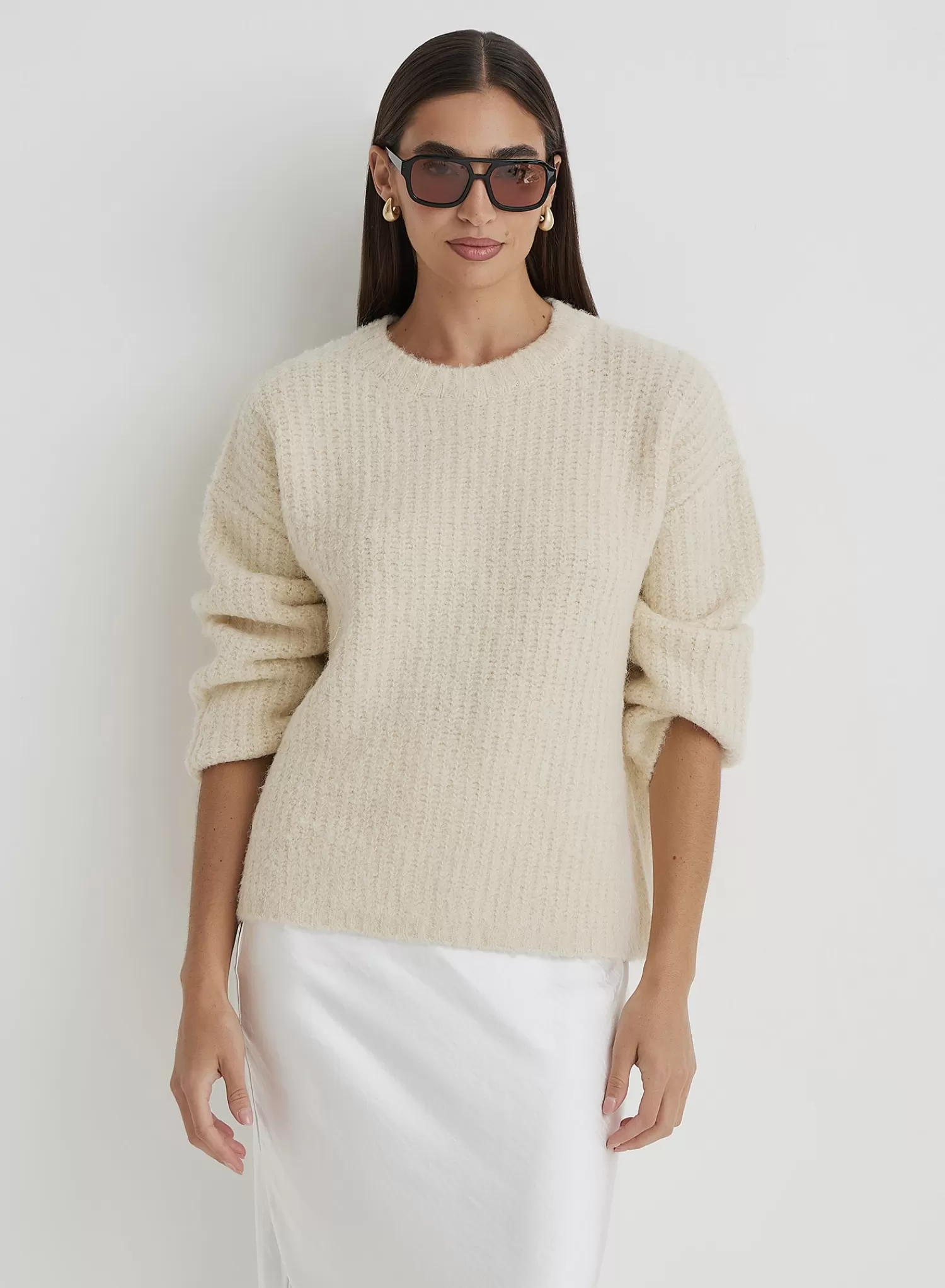 Cream Oversized Knitted Jumper- Abbie-4th & Reckless Flash Sale