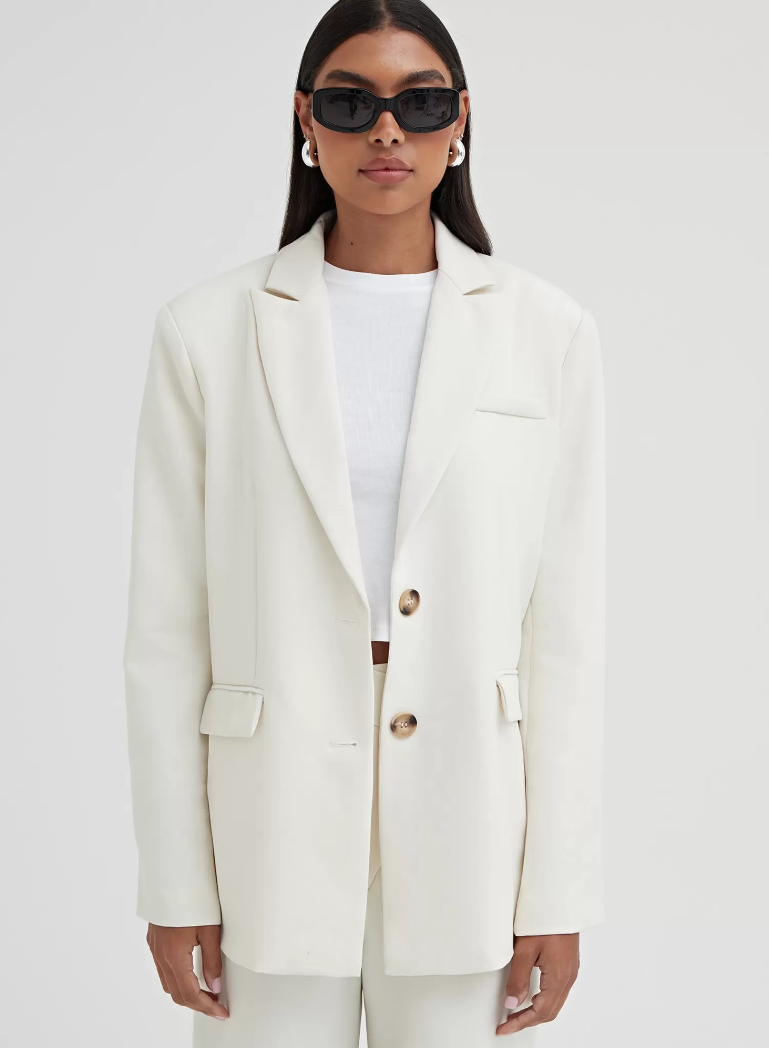 Cream Oversized Single Breasted Blazer – Georgina-4th & Reckless Best Sale