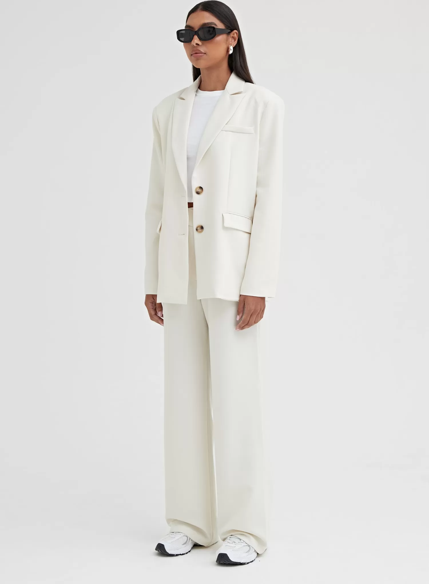 Cream Oversized Single Breasted Blazer – Georgina-4th & Reckless Best Sale