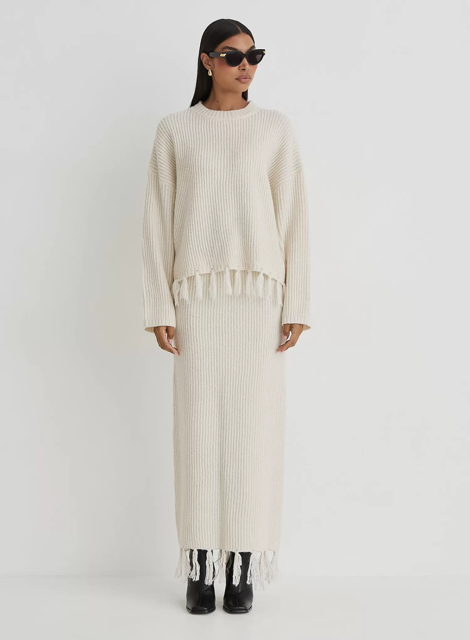 Cream Oversized Tassle Trim Jumper- Fallon-4th & Reckless Best