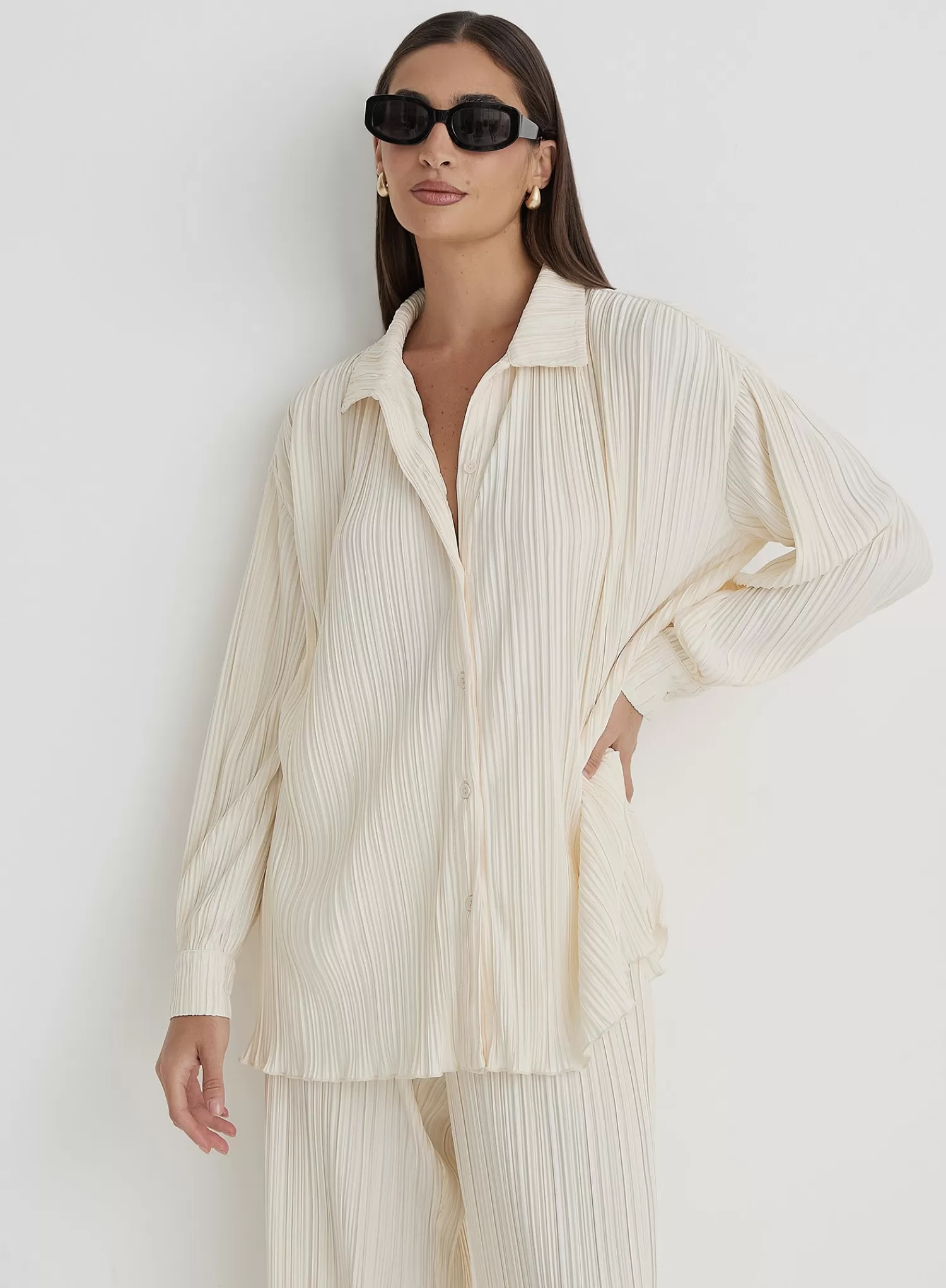 Cream Plisse Shirt - Palais-4th & Reckless Discount
