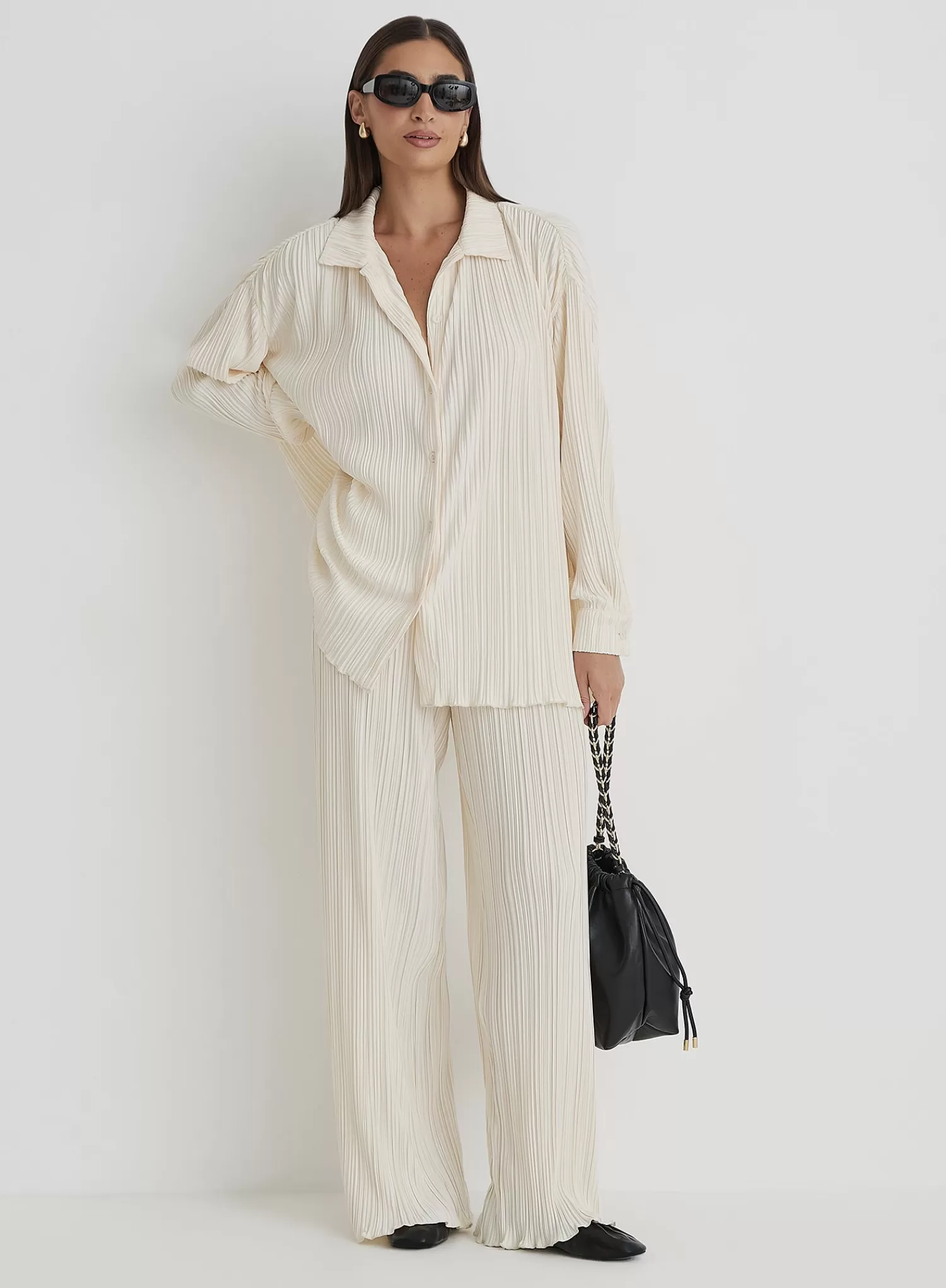 Cream Plisse Trousers - Palais-4th & Reckless Shop