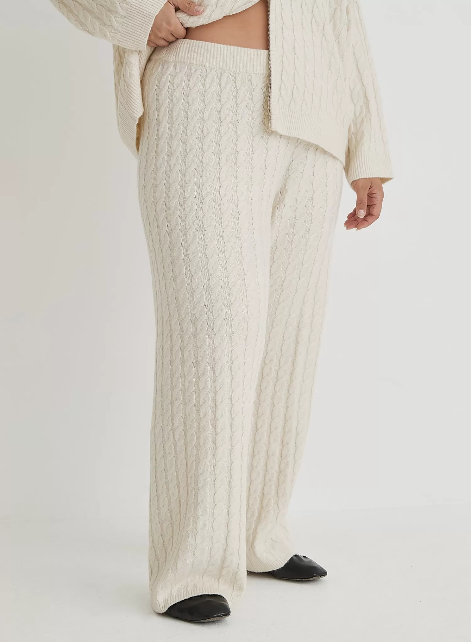 Cream Plus Size Cable Knit Trouser- Janina-4th & Reckless Online