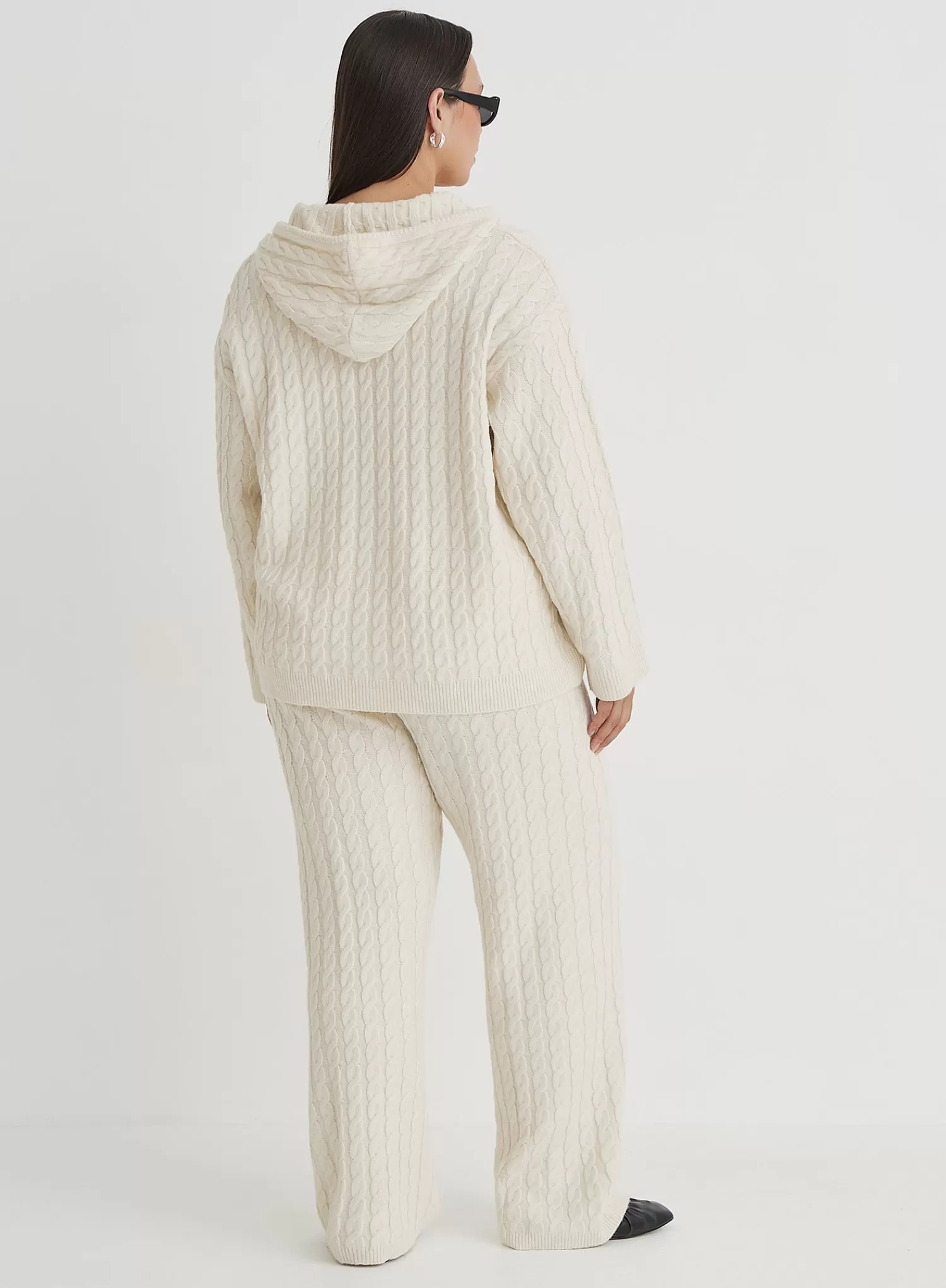 Cream Plus Size Cable Knit Zip Hoodie- Janina-4th & Reckless Store