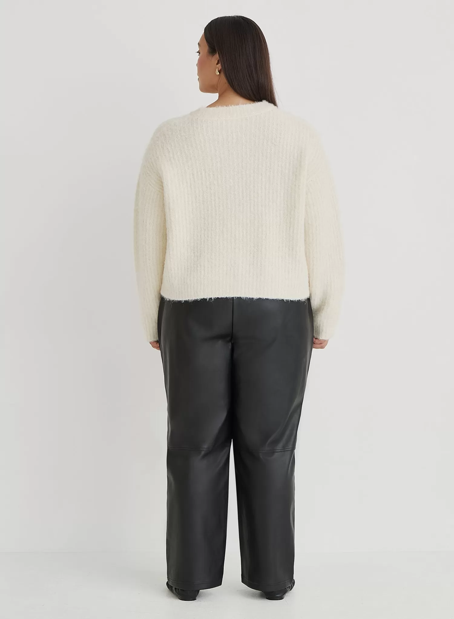Cream Plus Size Fluffy Knit Crew Neck Cardigan- Kinsley-4th & Reckless Cheap