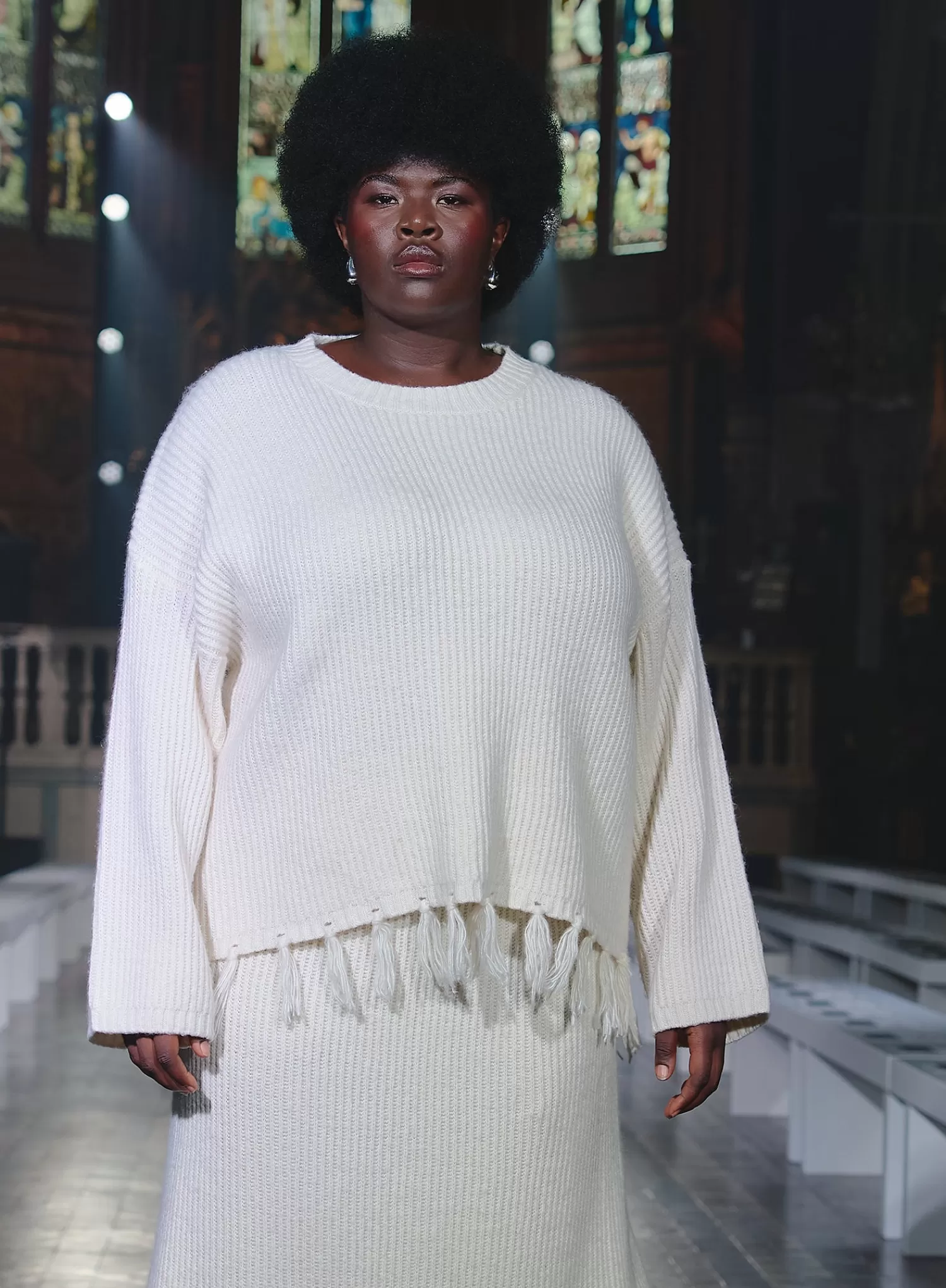 Cream Plus Size Oversized Tassle Trim Jumper- Fallon-4th & Reckless Cheap