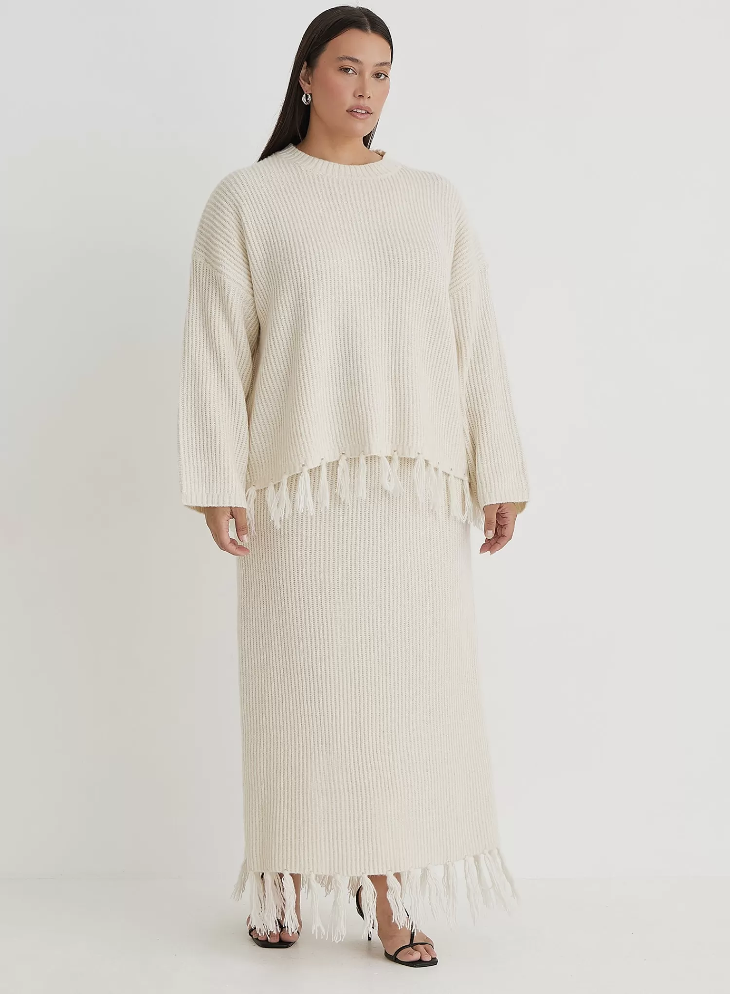 Cream Plus Size Oversized Tassle Trim Jumper- Fallon-4th & Reckless Cheap