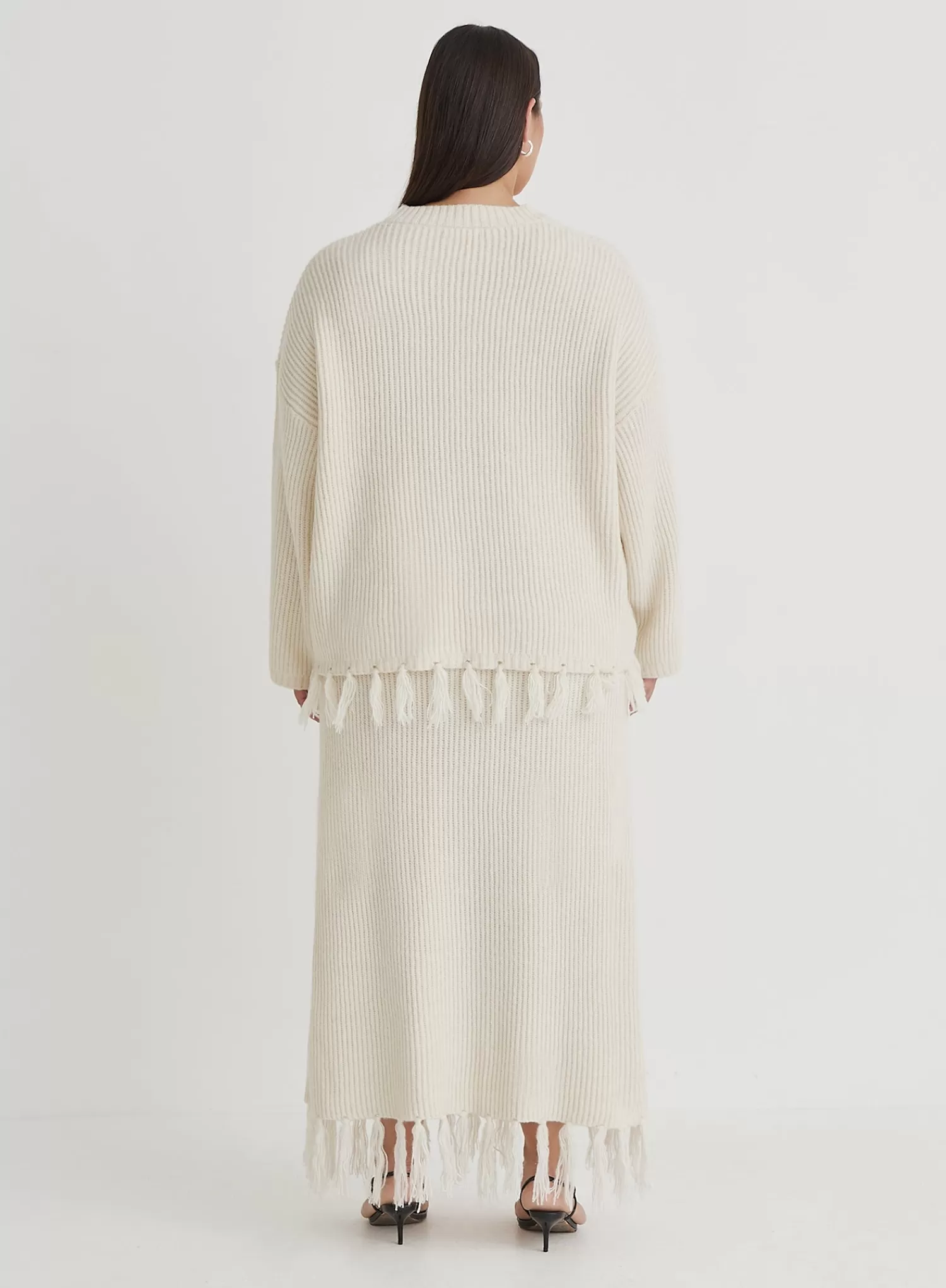 Cream Plus Size Oversized Tassle Trim Jumper- Fallon-4th & Reckless Cheap