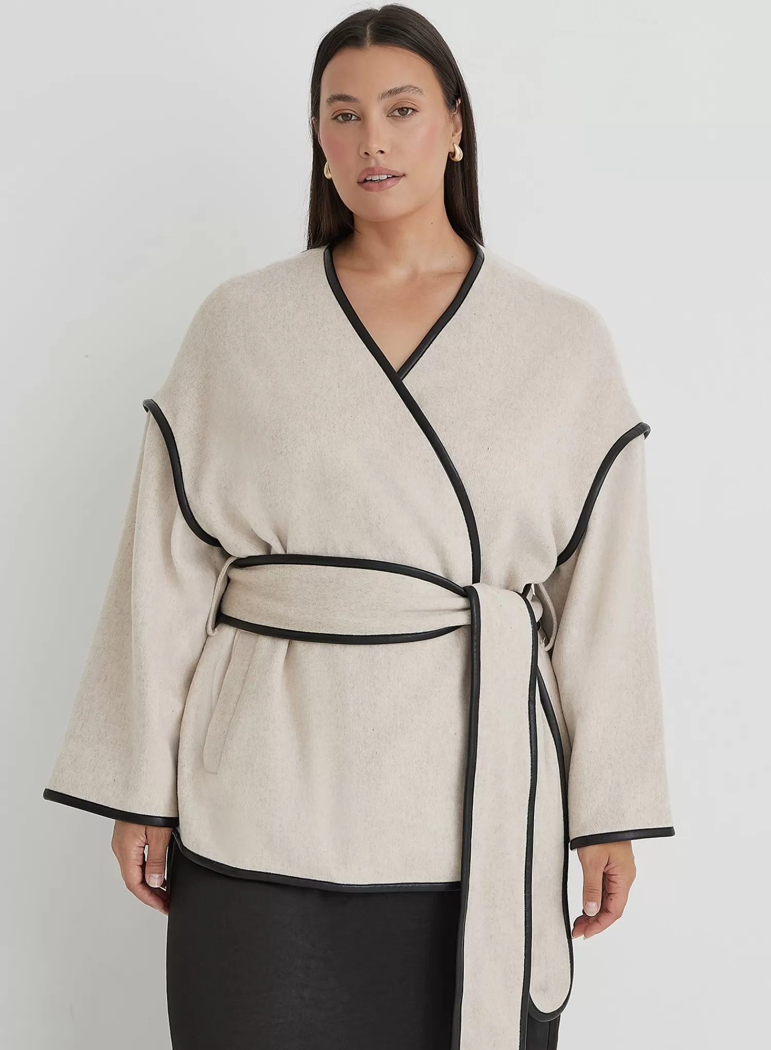 Cream Plus Size Wool Tie Waist Shacket- Hariette-4th & Reckless Hot