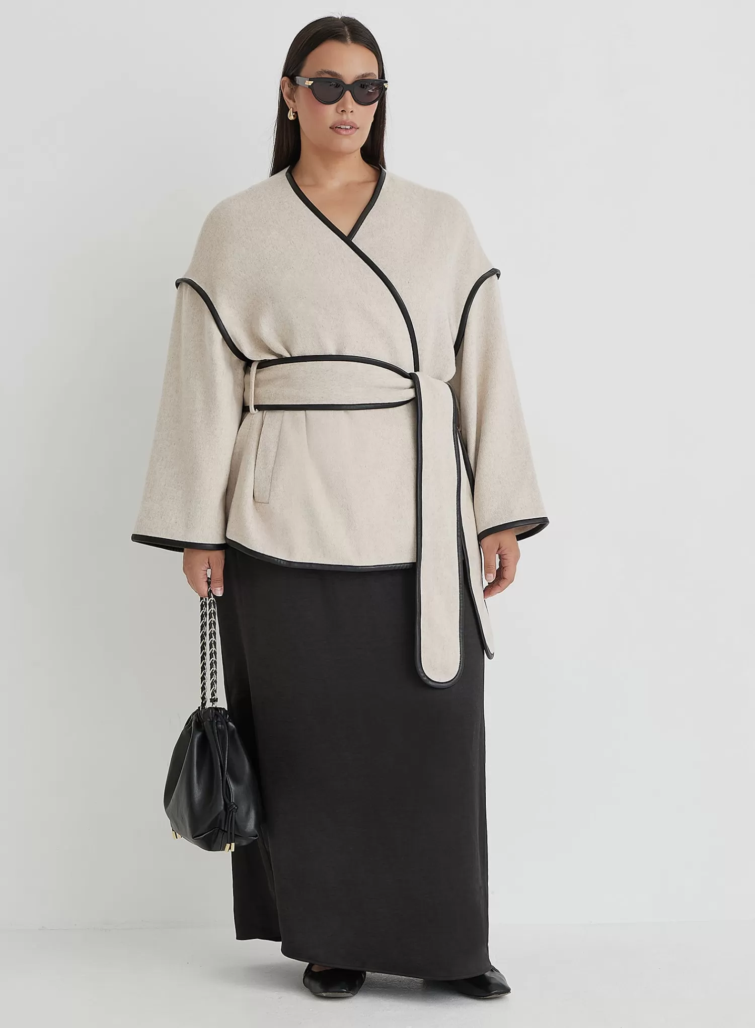 Cream Plus Size Wool Tie Waist Shacket- Hariette-4th & Reckless Hot