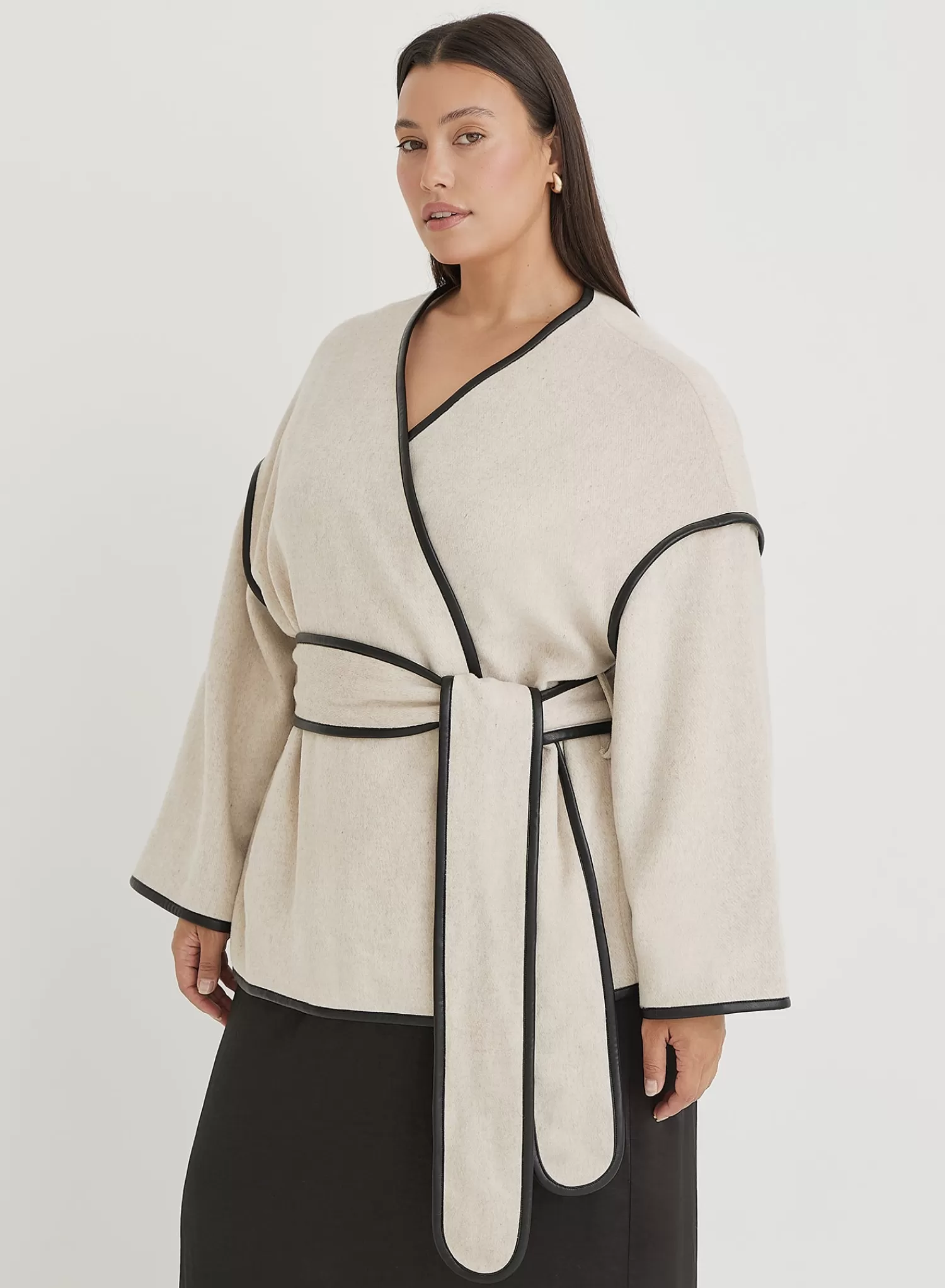 Cream Plus Size Wool Tie Waist Shacket- Hariette-4th & Reckless Hot
