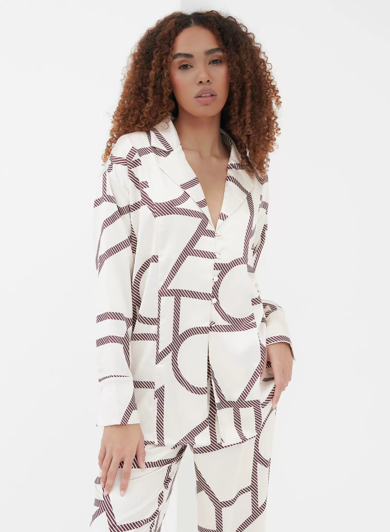 Cream Printed Satin Shirt - Jiana-4th & Reckless Shop