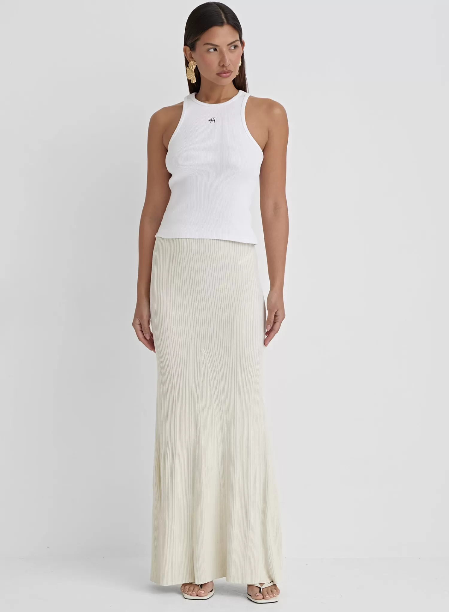 Cream Rib Knit Maxi Skirt- Kerin-4th & Reckless Discount